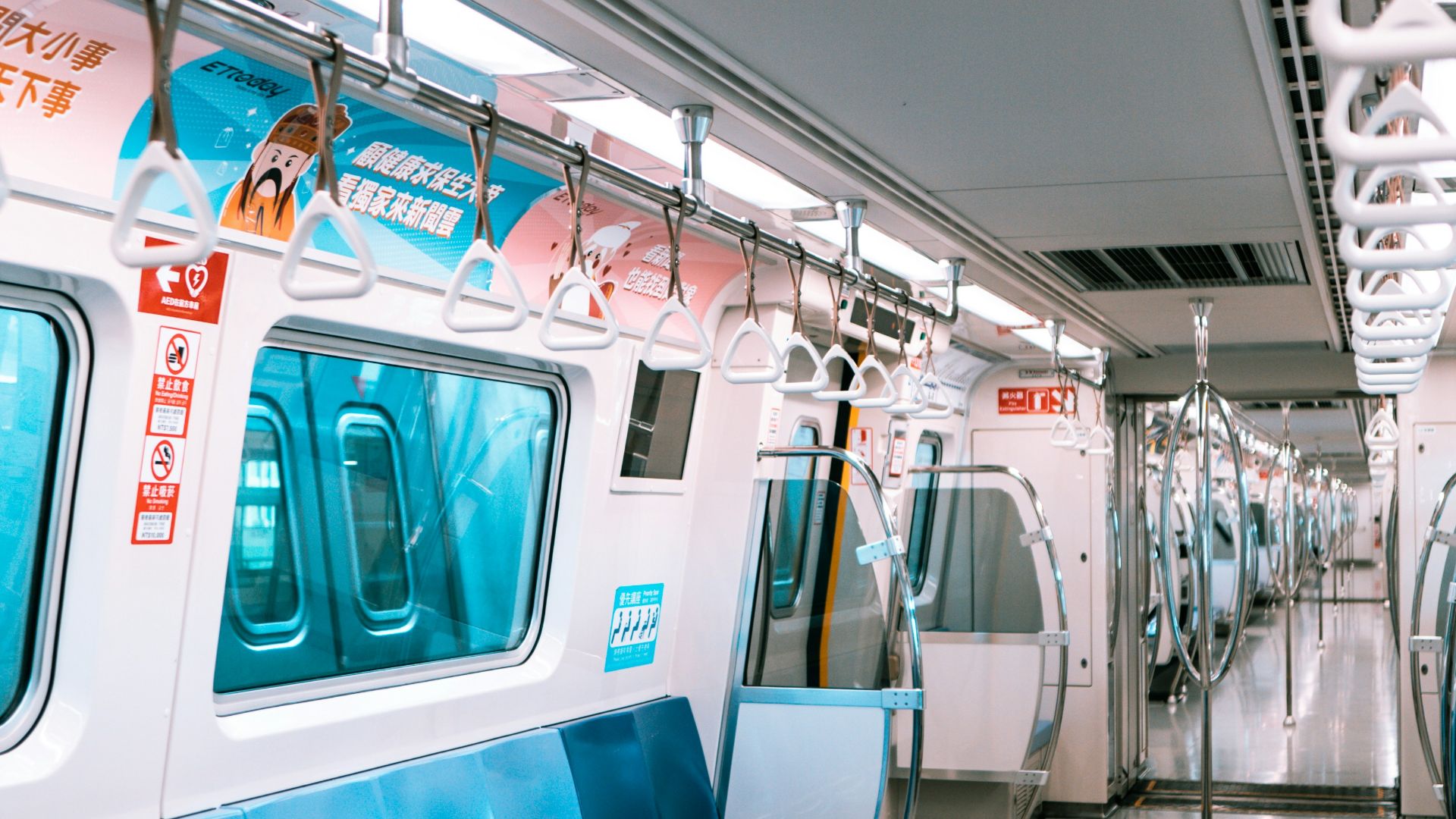 blue and white train seats