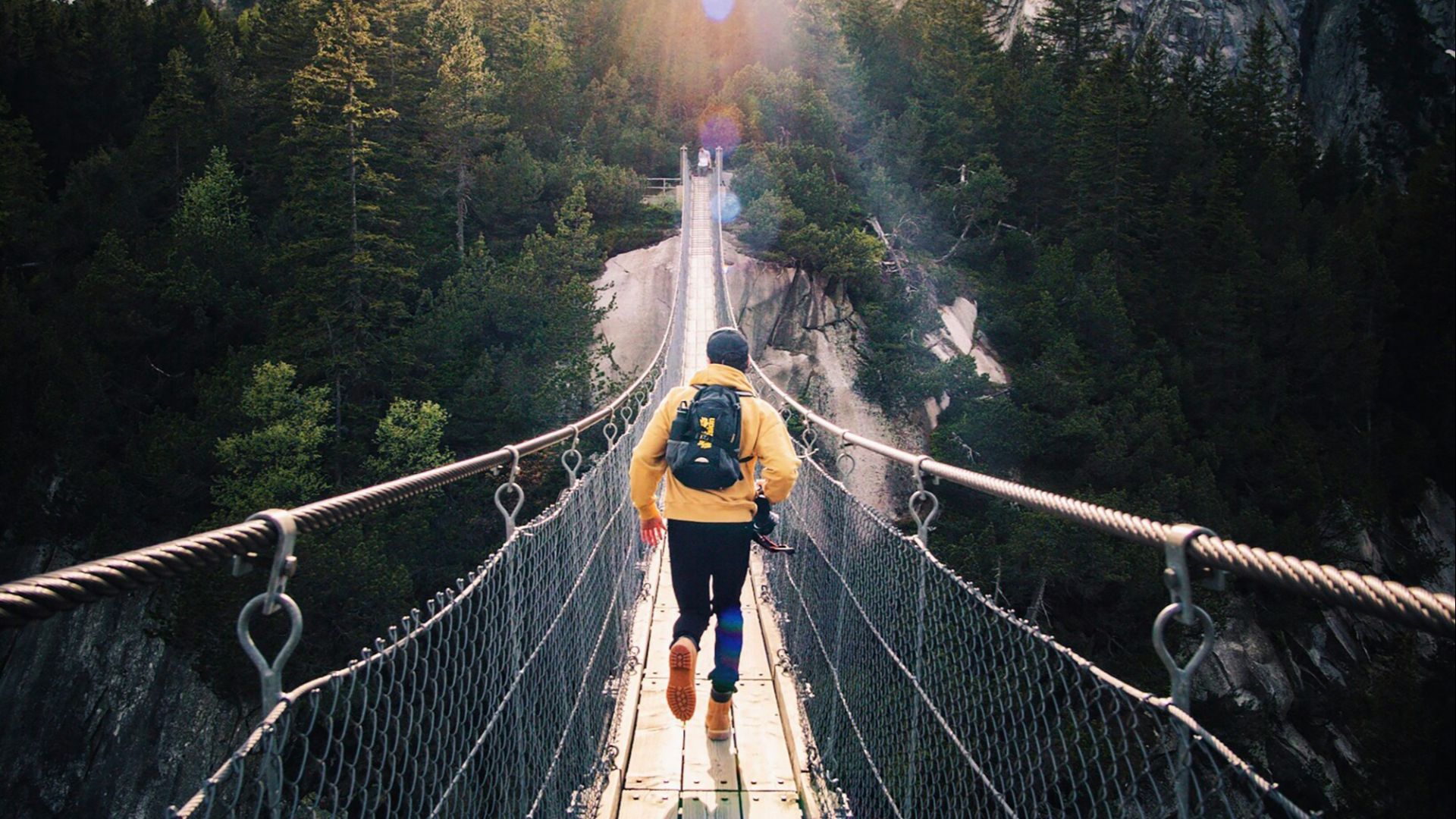 running man on bridge