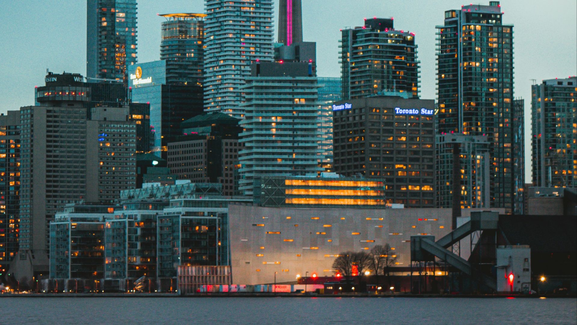 high rise buildings during night time