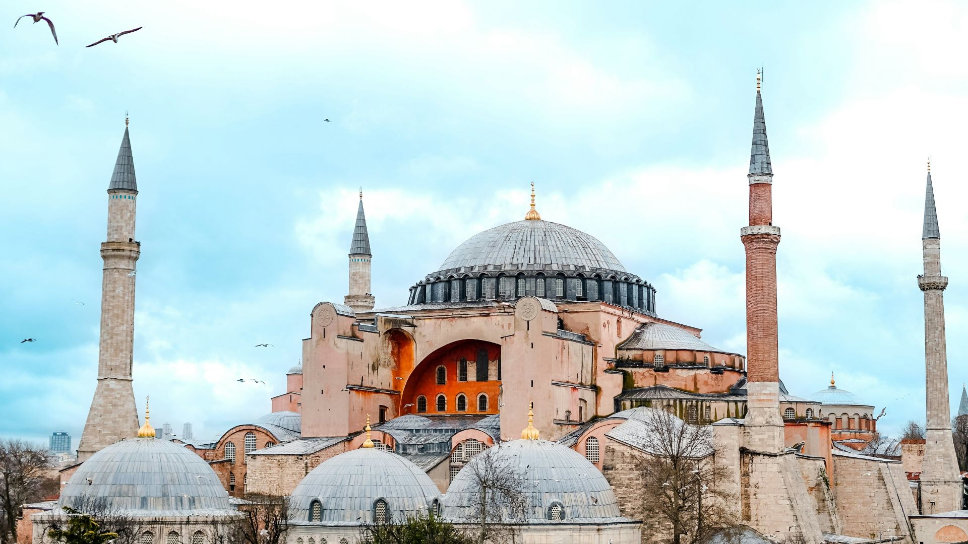 a large building with many spires on top of it