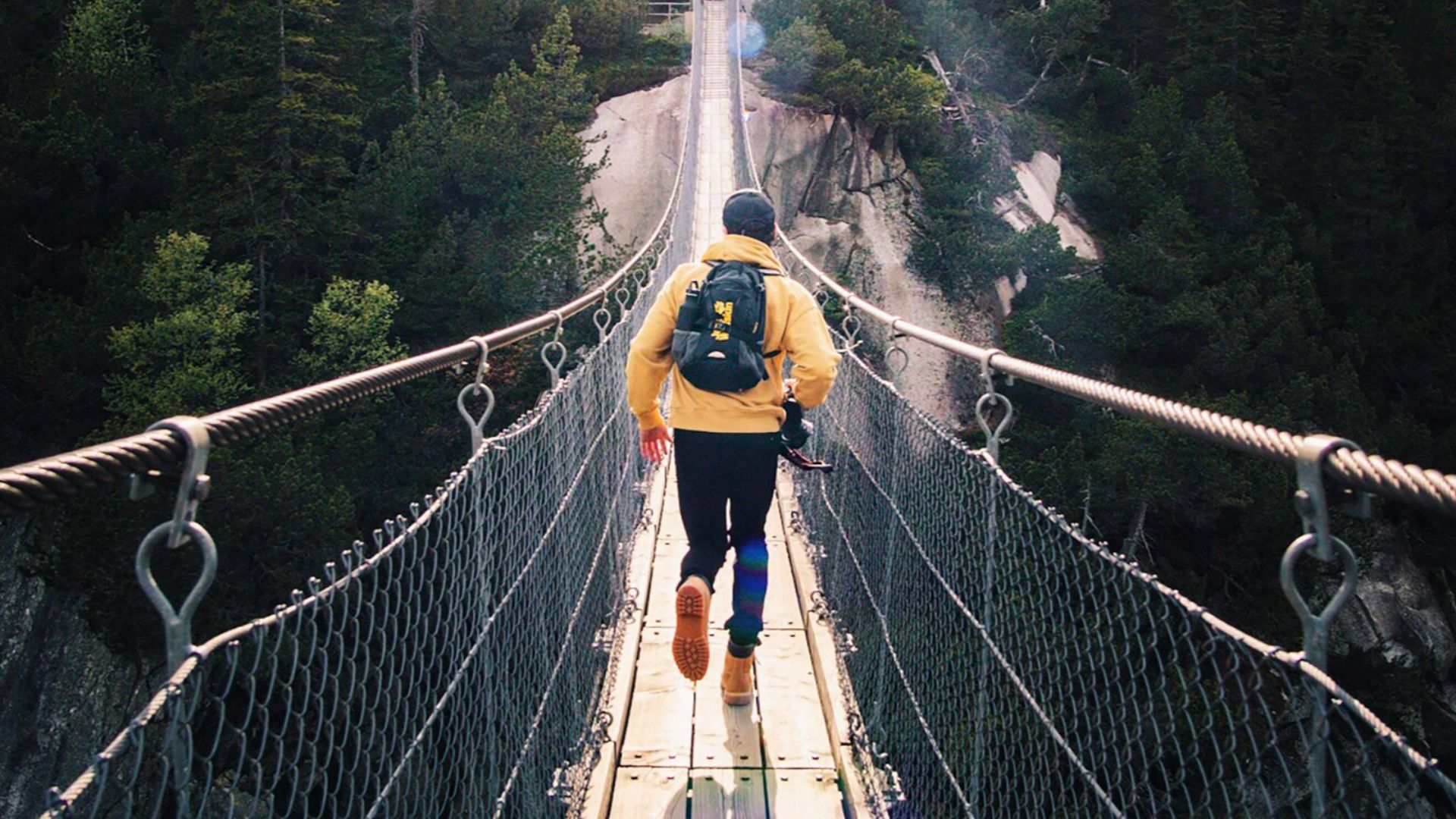 running man on bridge
