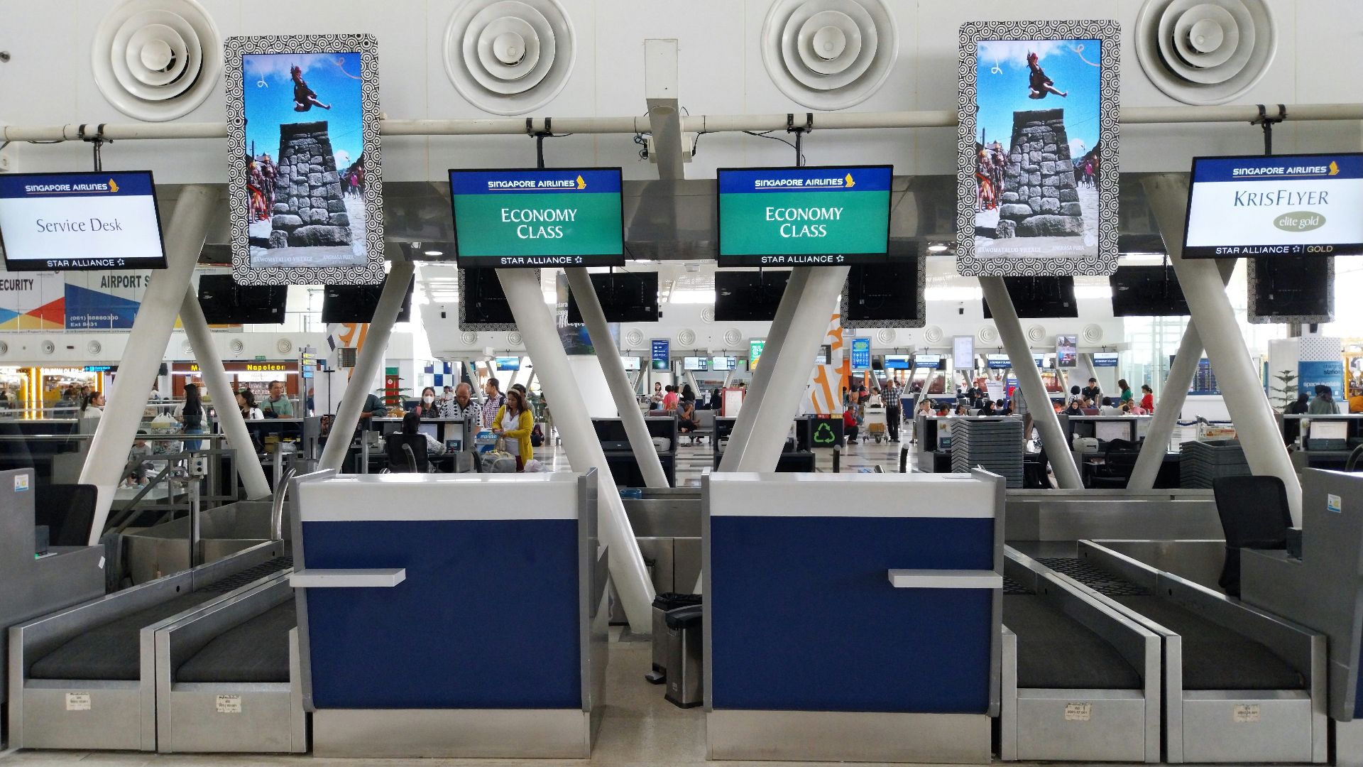 A row of turns at an airport terminal
