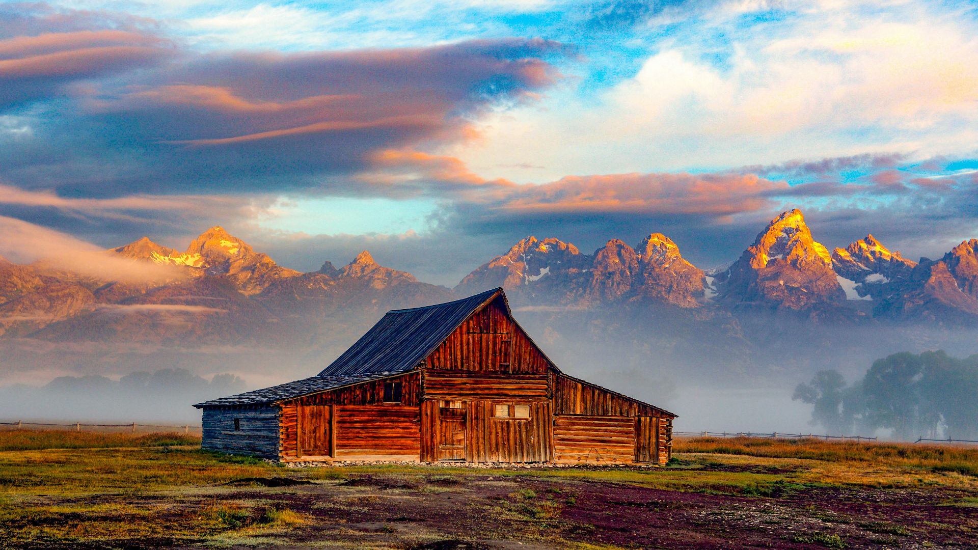landscape photography of brown barn
