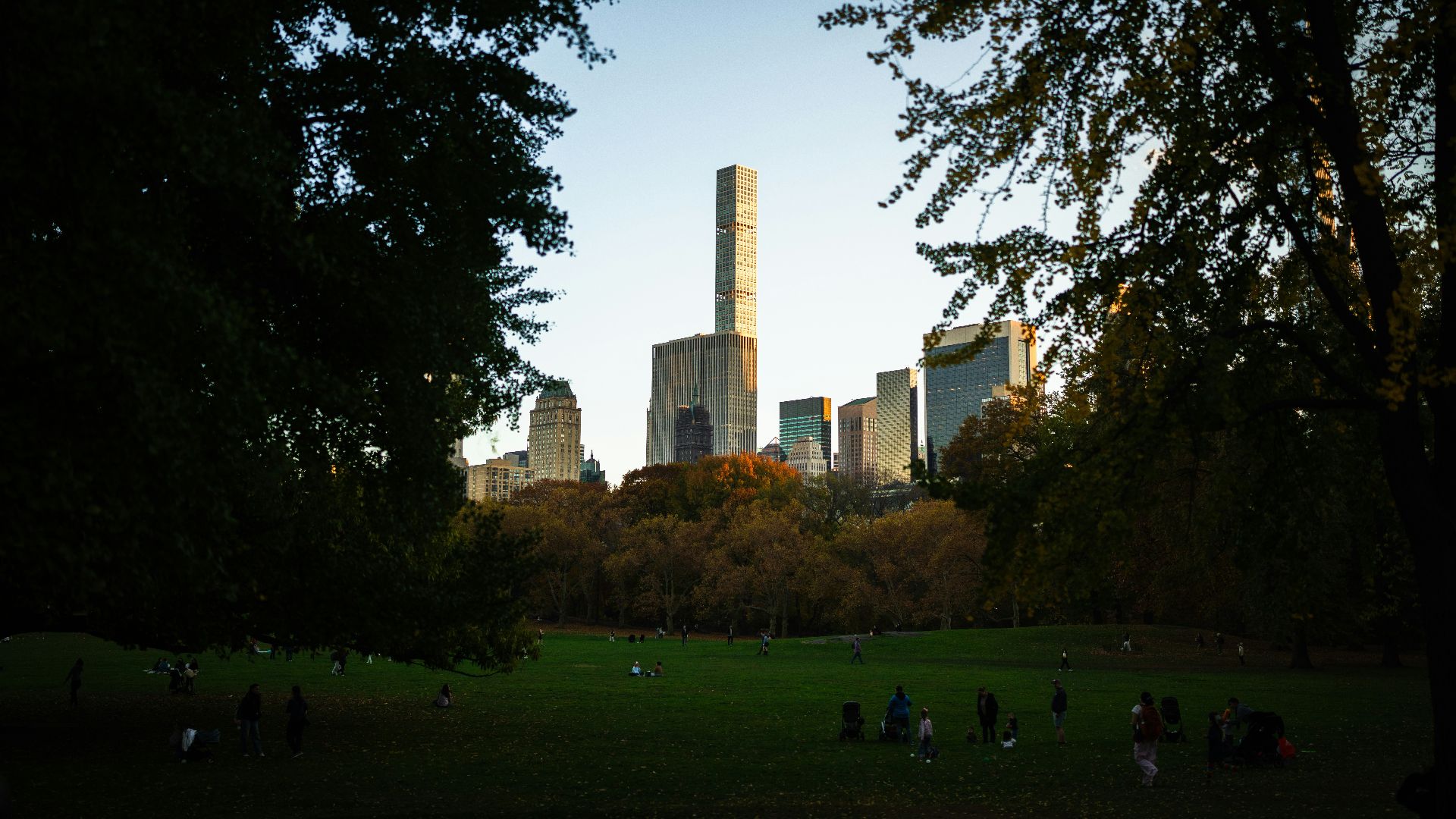 A group of people sitting on top of a lush green field