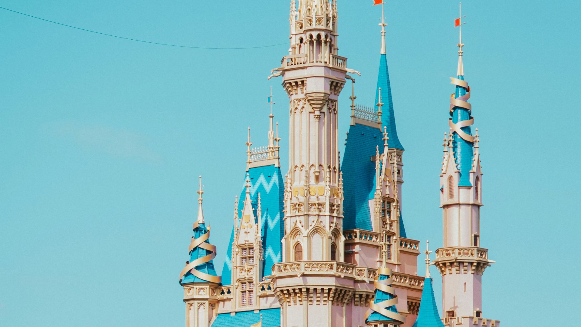a castle with blue and white domes