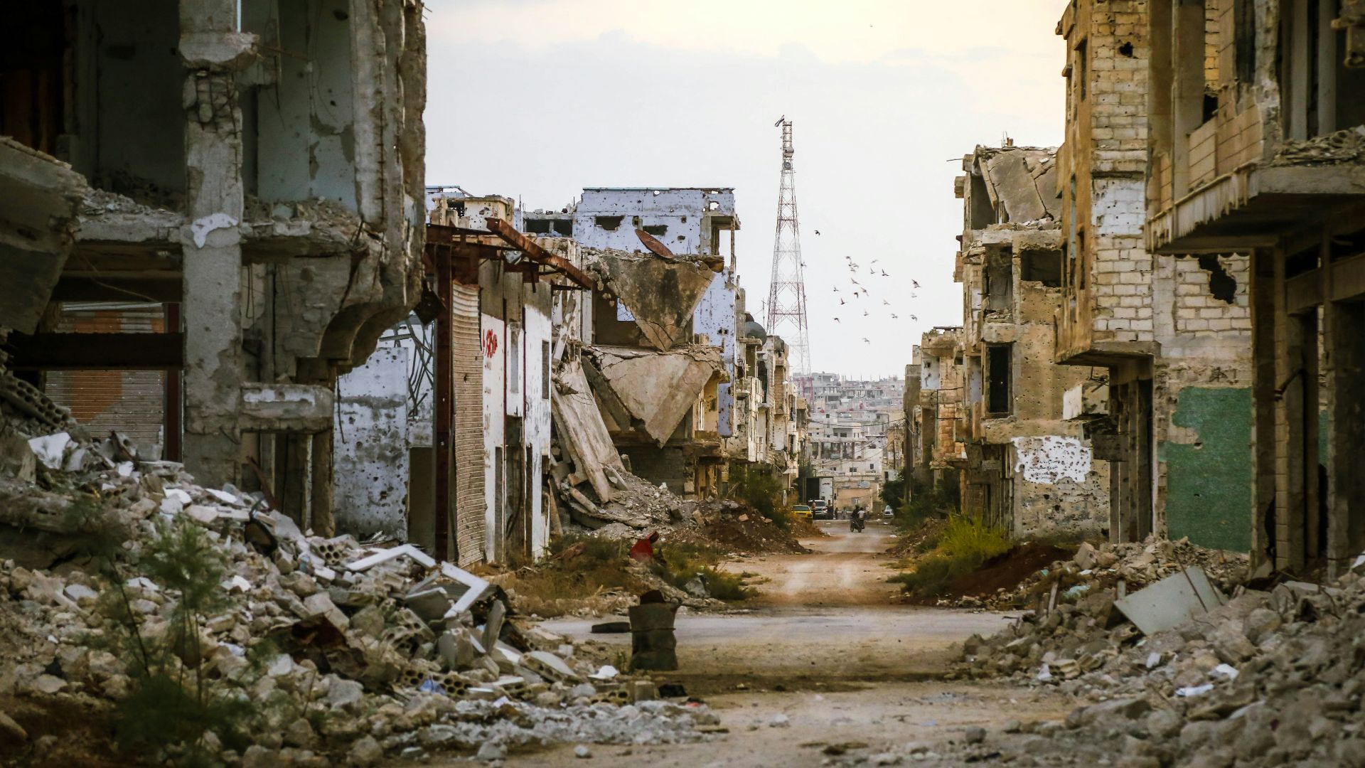 a destroyed building in a city