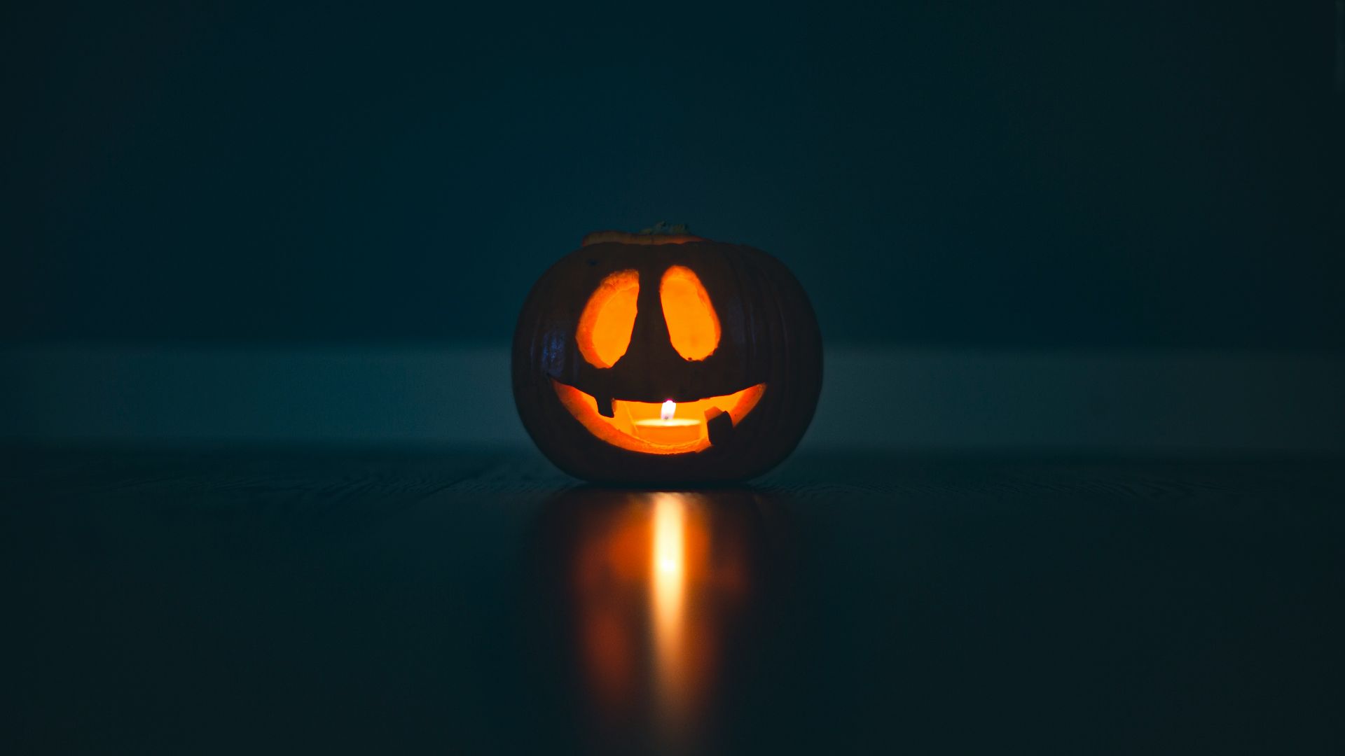 a lit up jack o lantern in the dark
