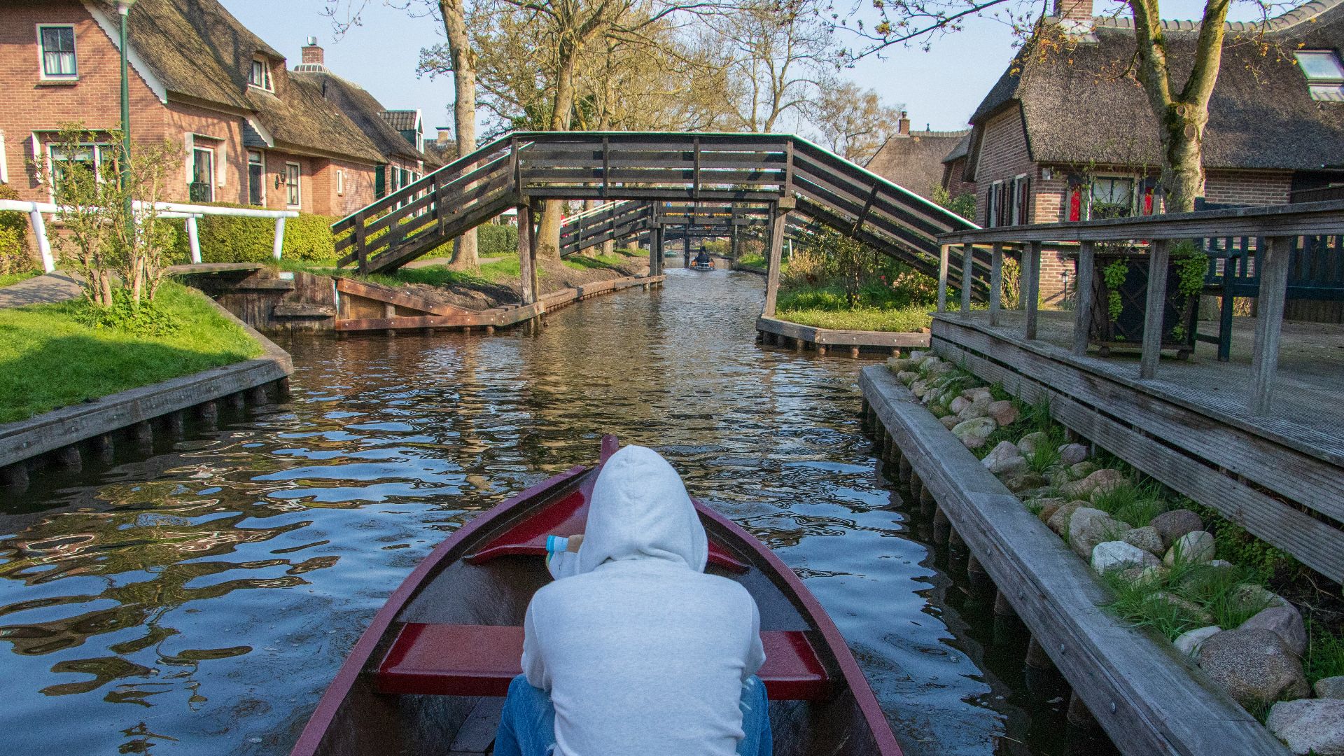 a person in a boat on a river