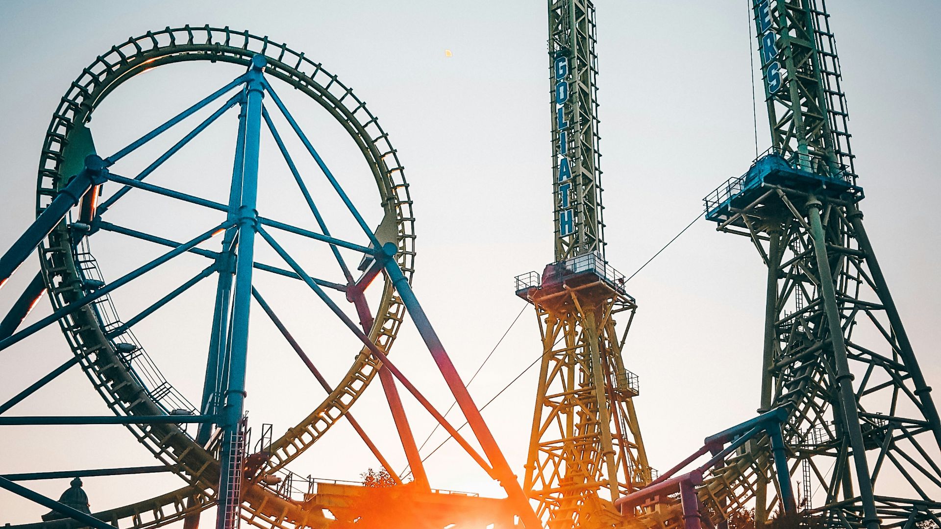 roller coaster ride with sun rays