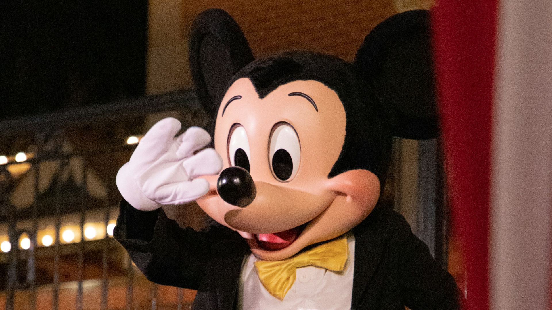 A person dressed in a mickey mouse costume