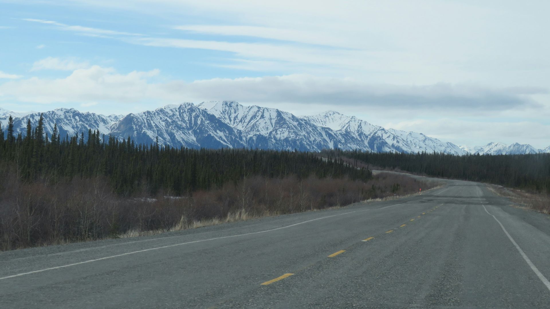 a road with trees and mountains in the background