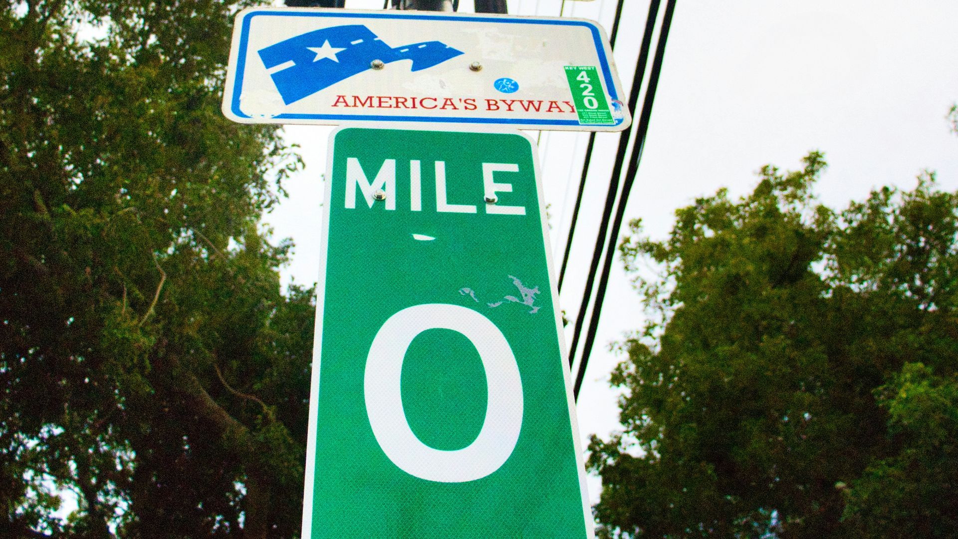 Mile marker zero sign for americas byway scenic highway