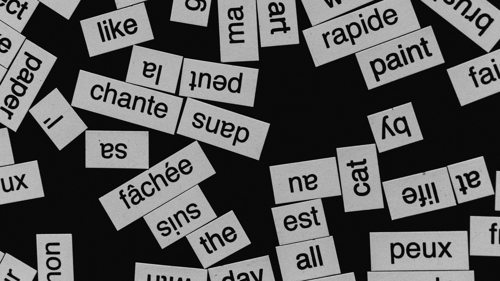 a large group of white and black letters