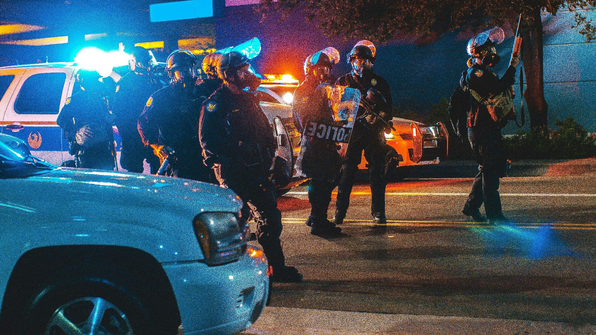 group of police in the middle of the road