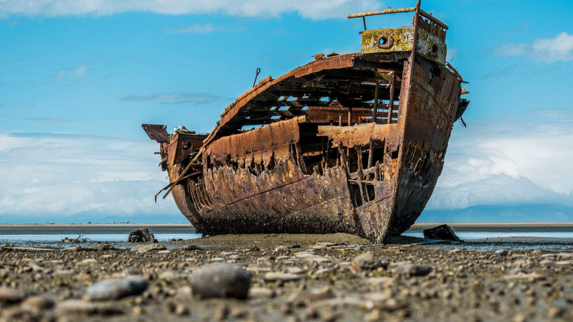 ruined ship on shore