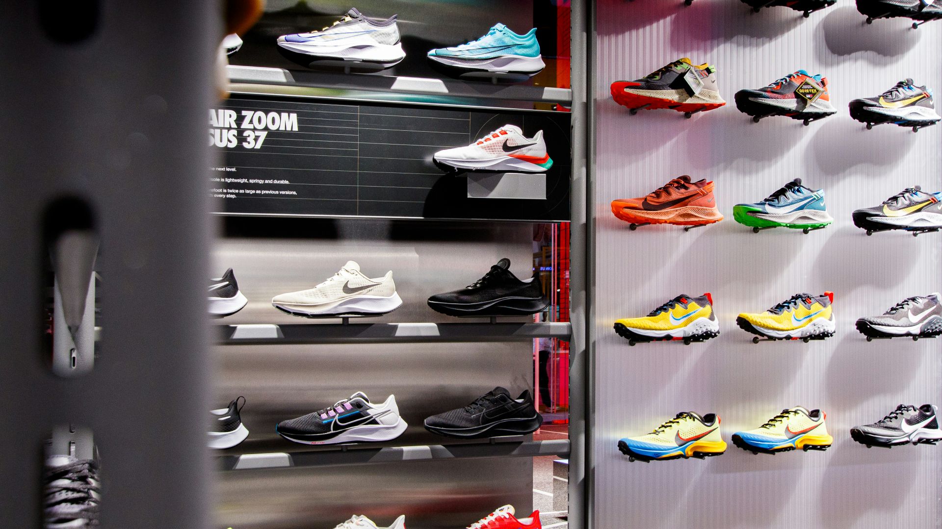 a display of shoes in a shoe store