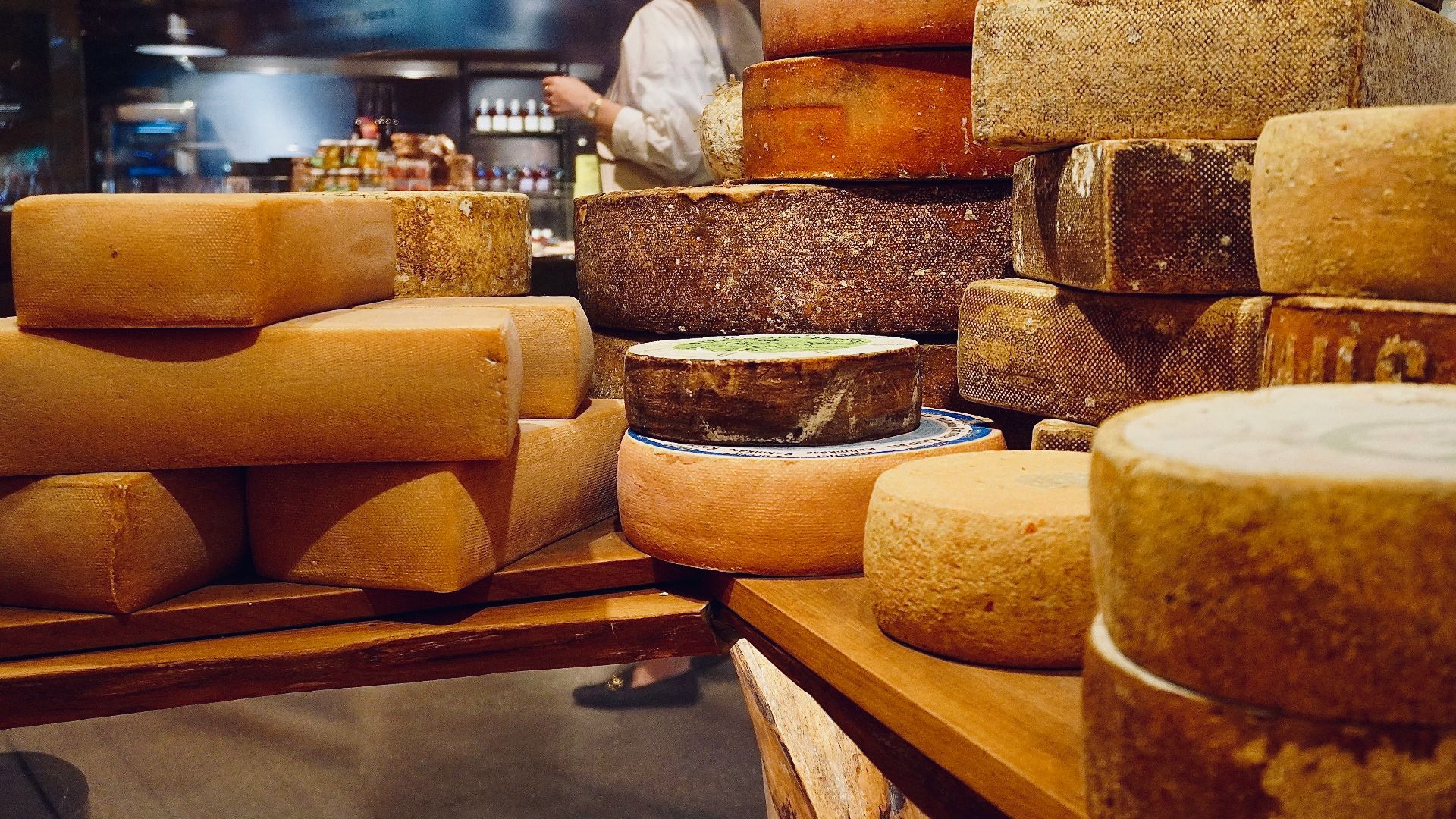 a bunch of cheese stacked on top of each other