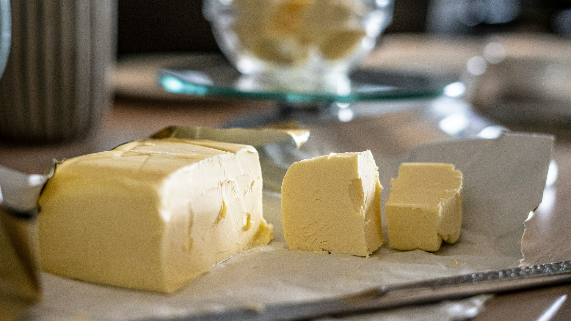 sliced cheese on clear glass plate