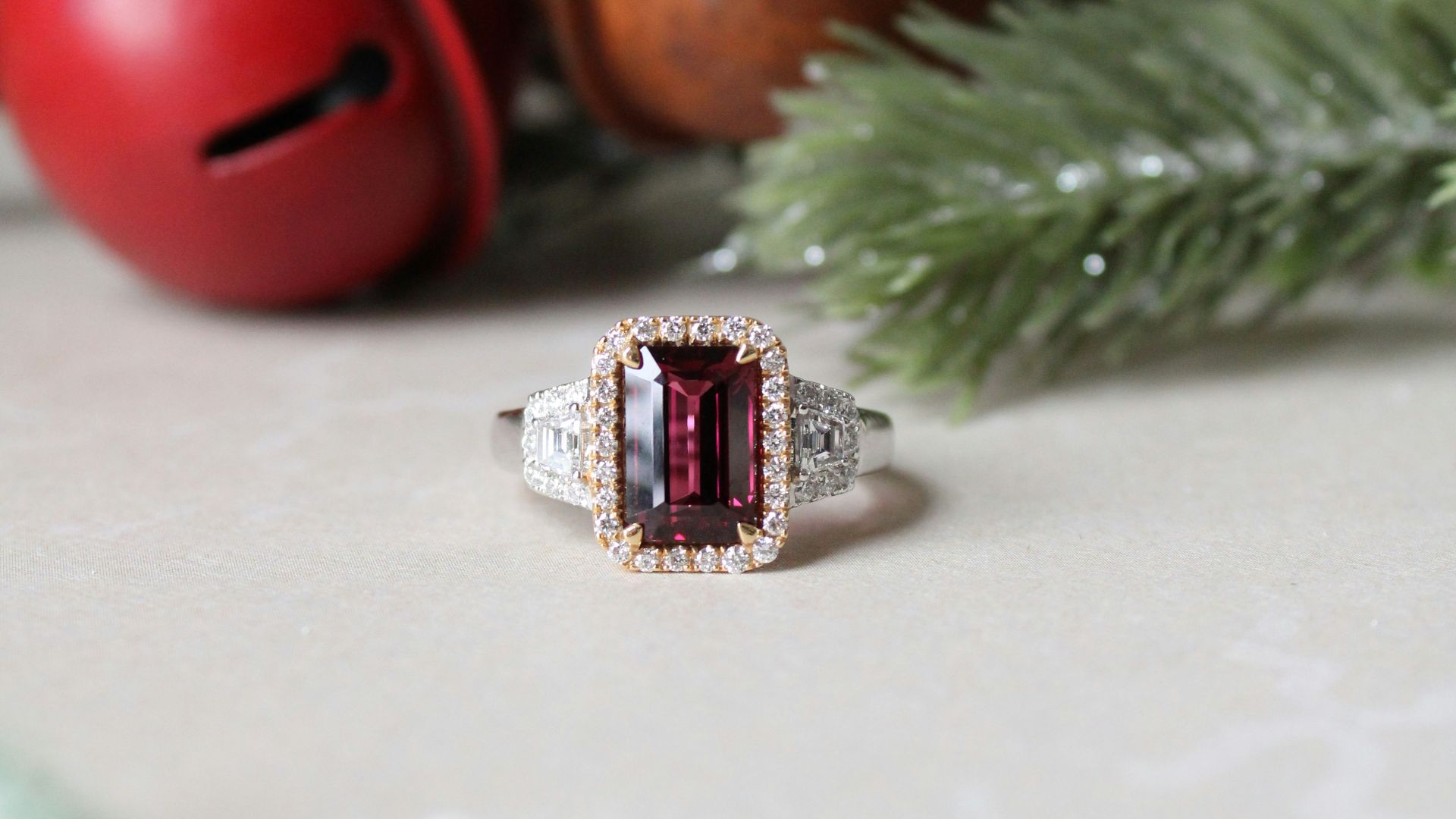 a pair of red and silver rings