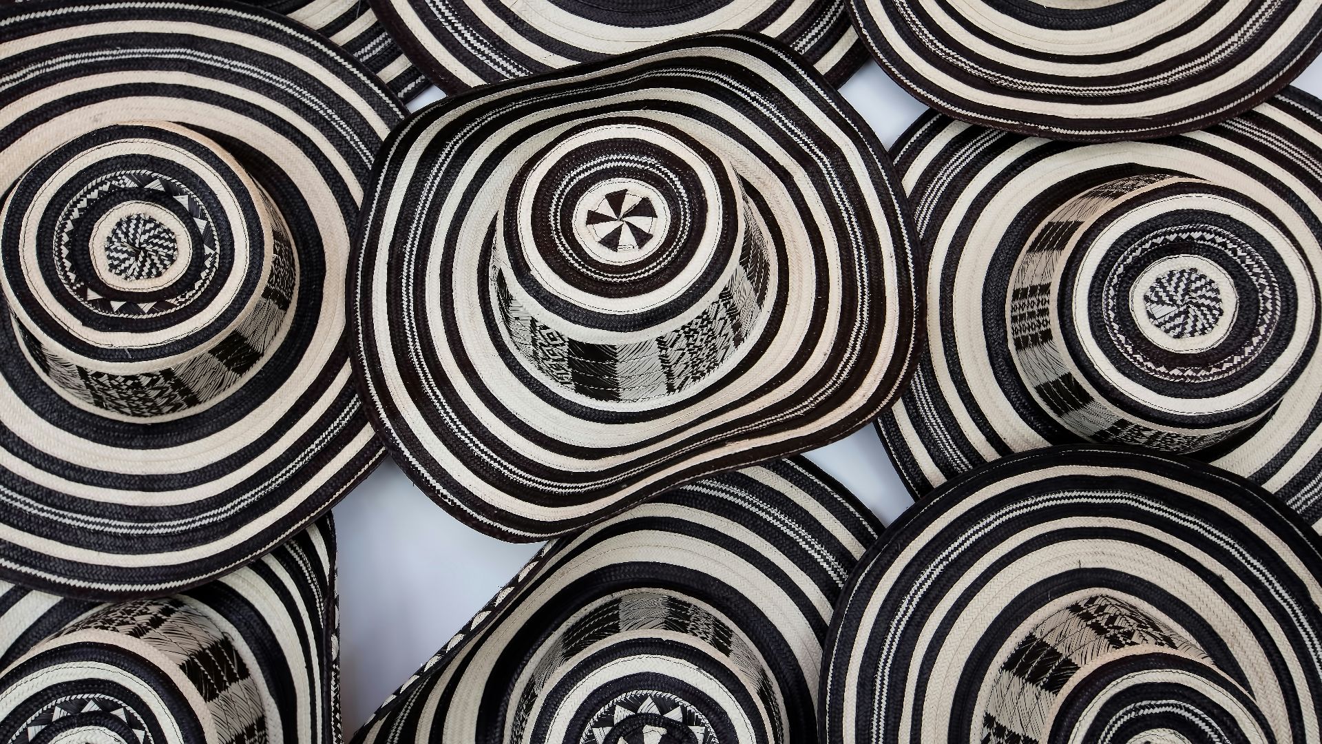top view of brown-and-white sun hats