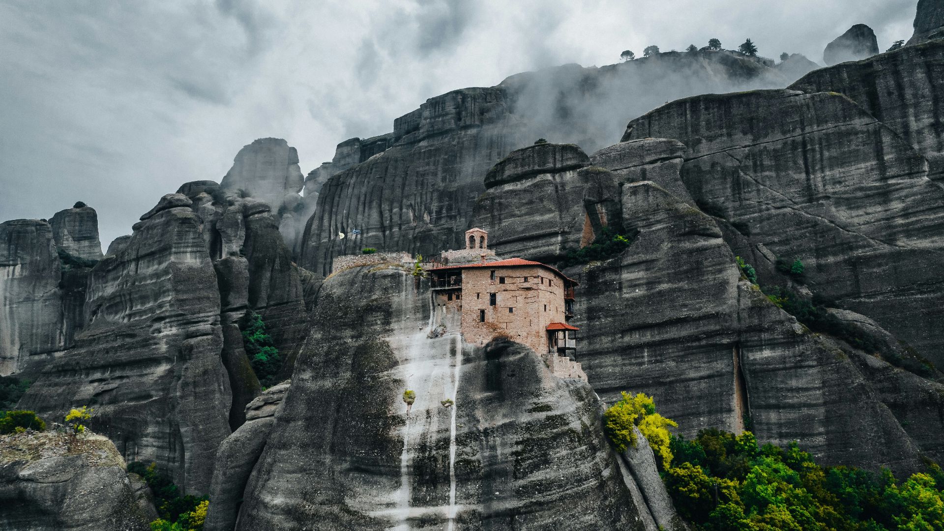 Meteora on a cliff
