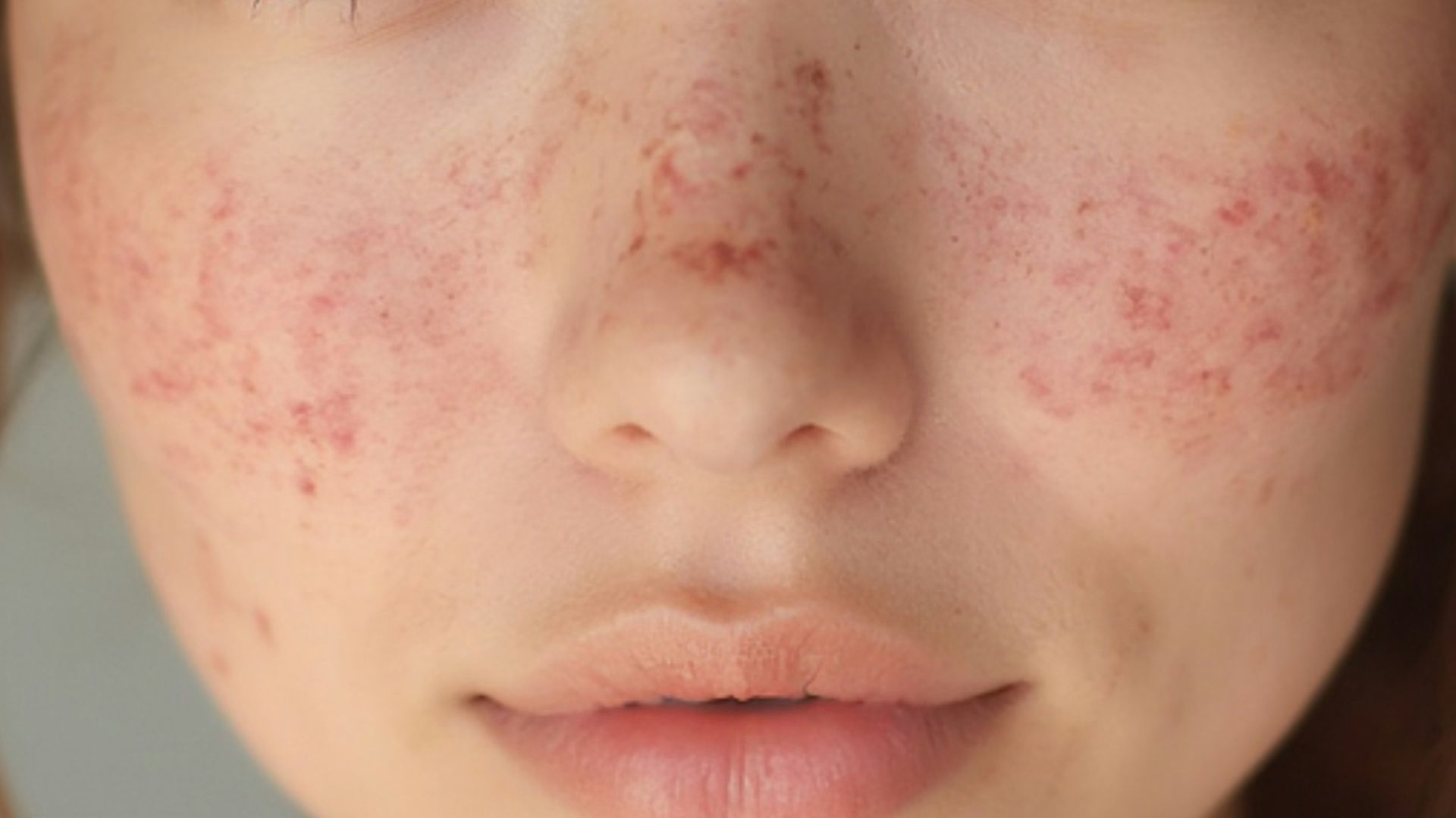 A young woman with freckles on her face