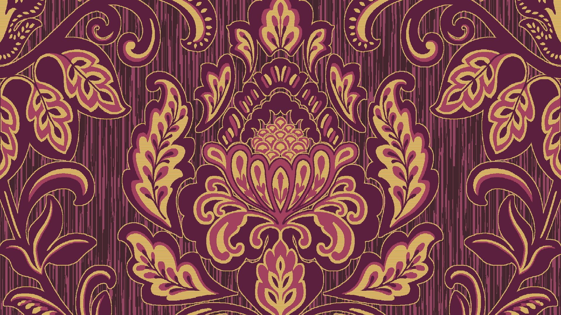 a red and yellow floral pattern on a purple background