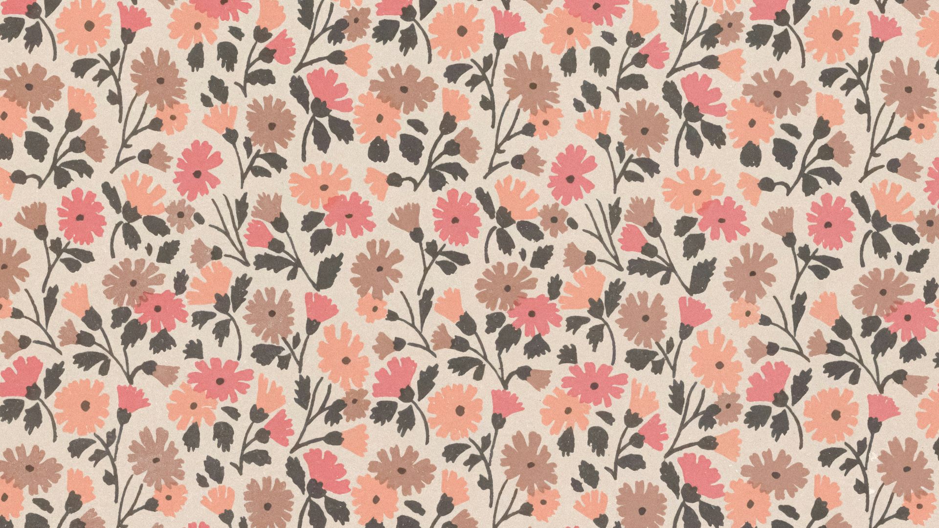 a floral pattern with pink flowers on a beige background