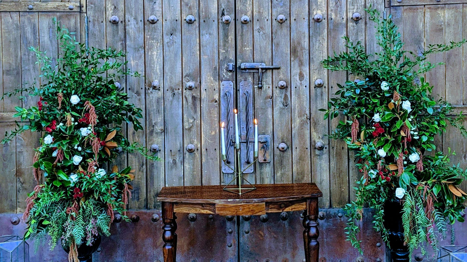 a wooden bench in a room