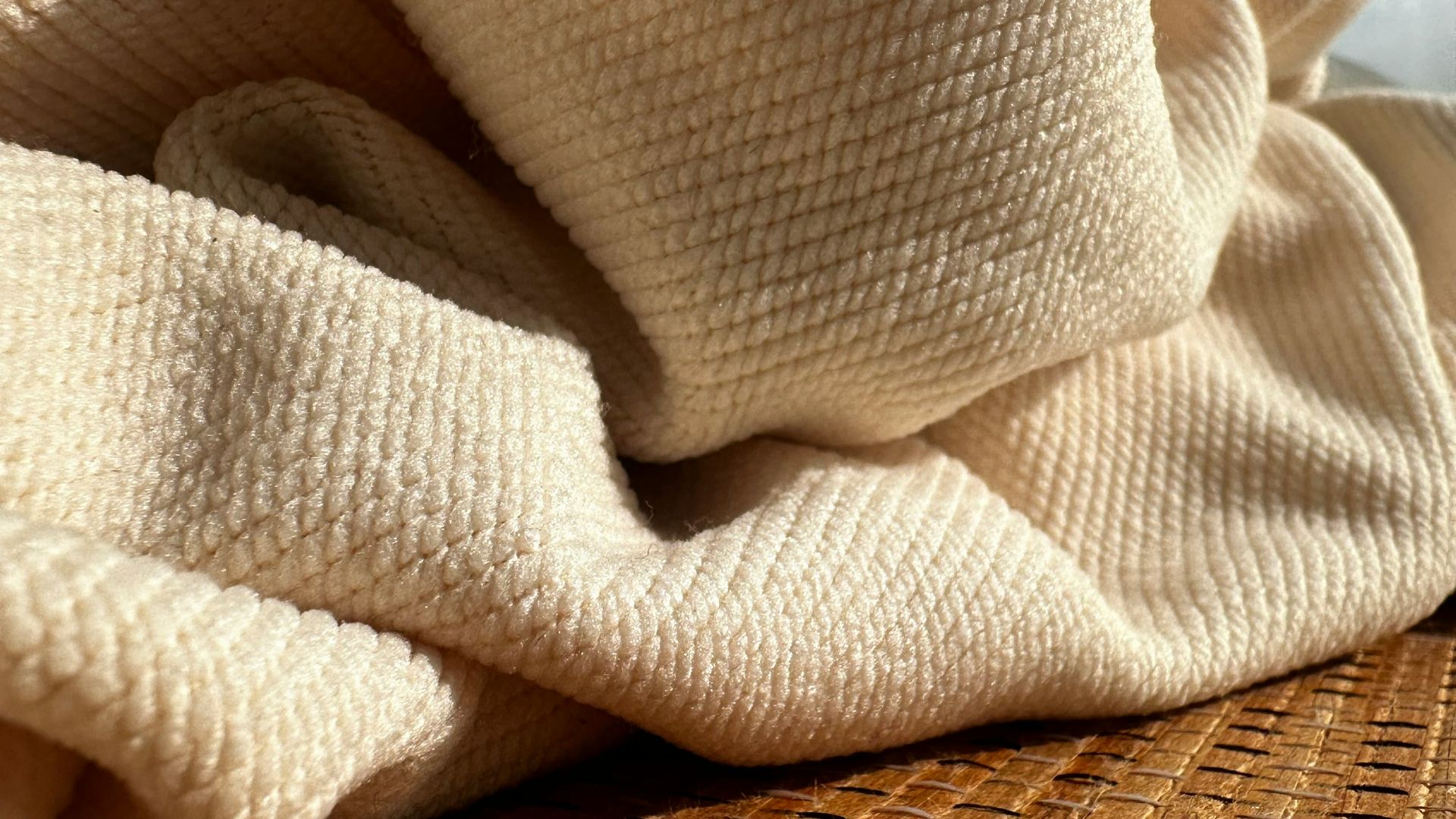 a close up of a blanket on a table