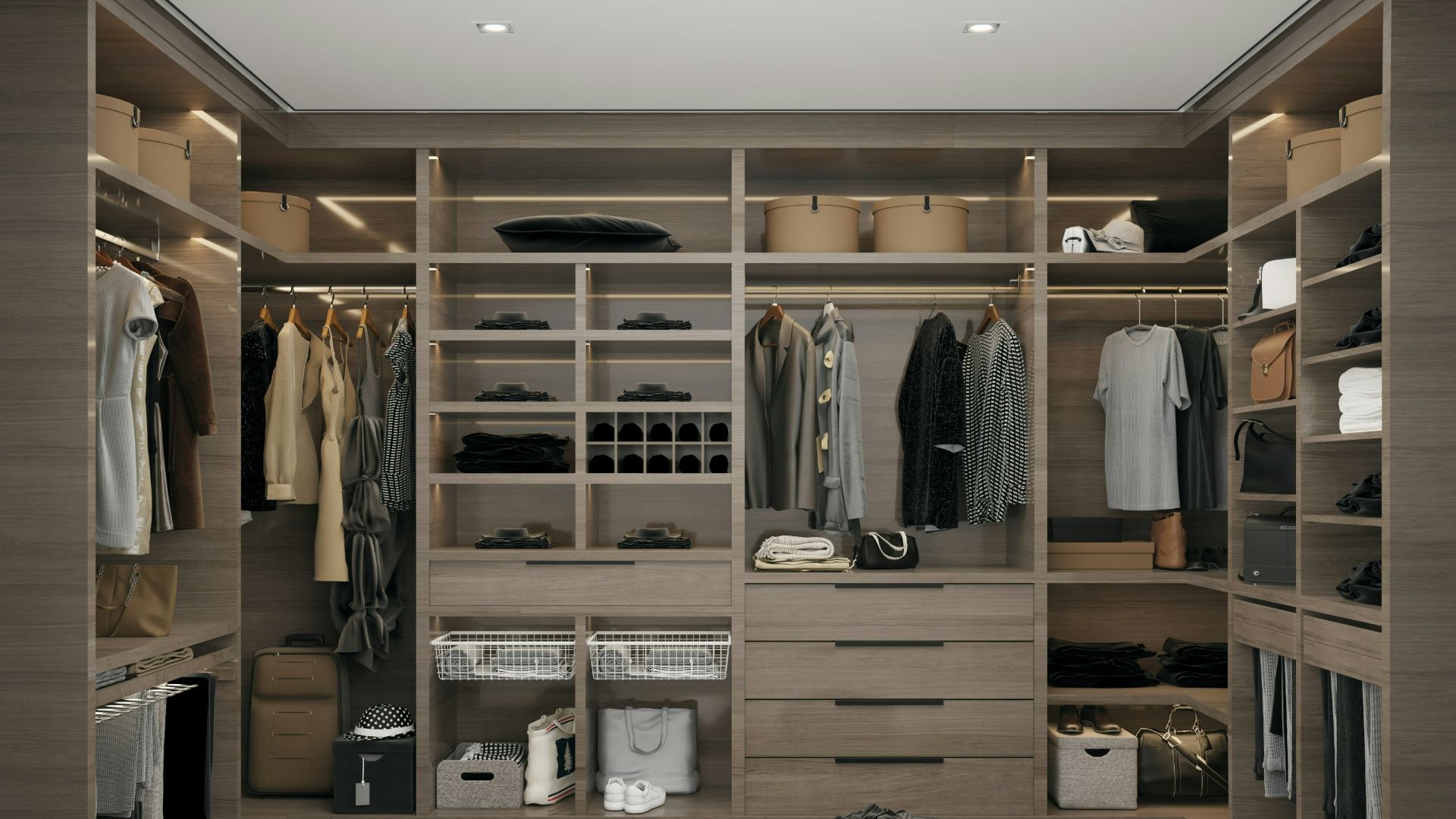 a walk in closet filled with lots of clothes