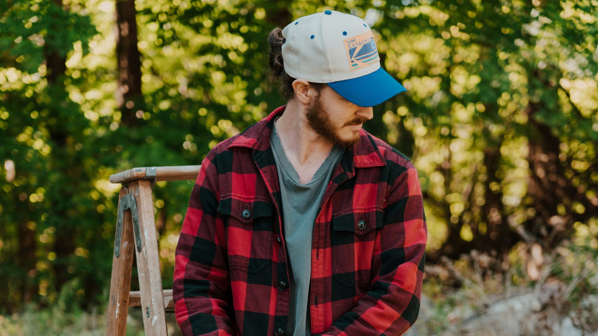 a man sitting on a chair outside