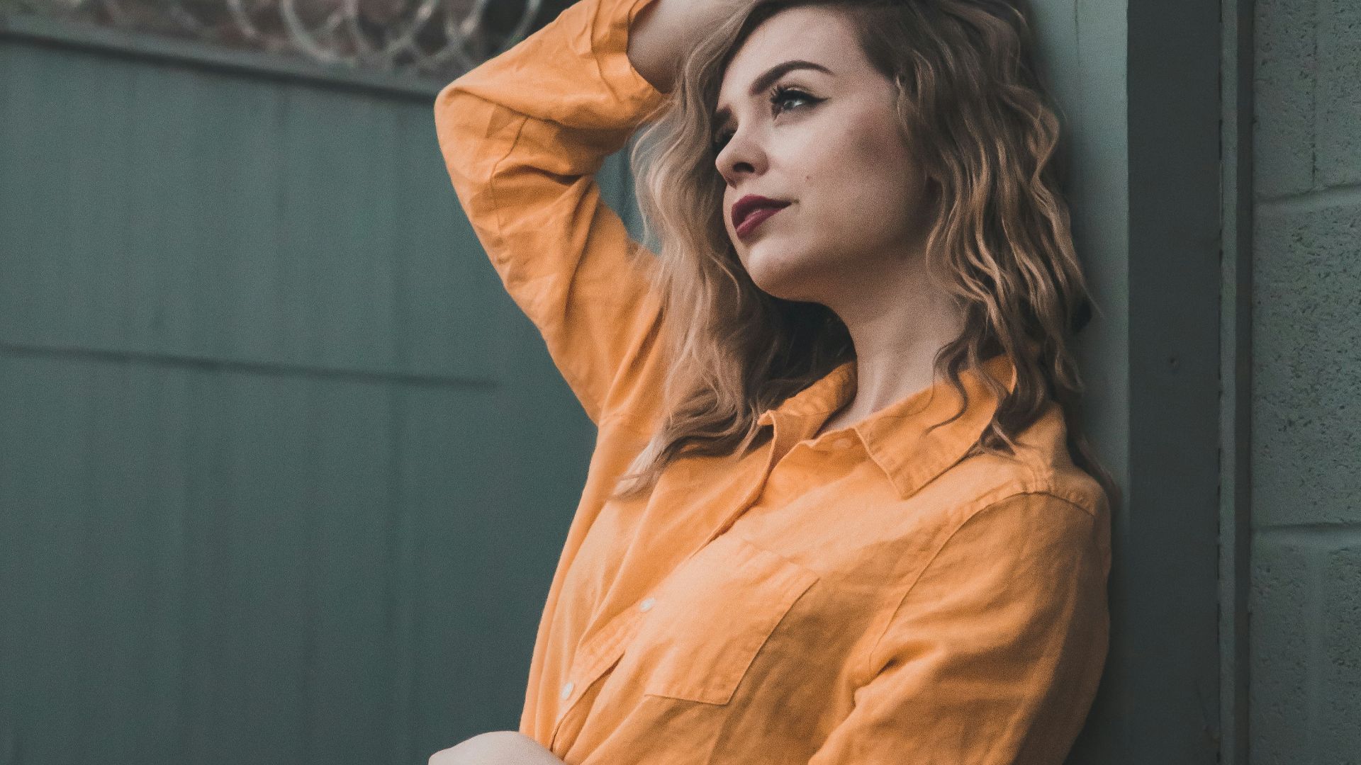 women's orange dress shirt