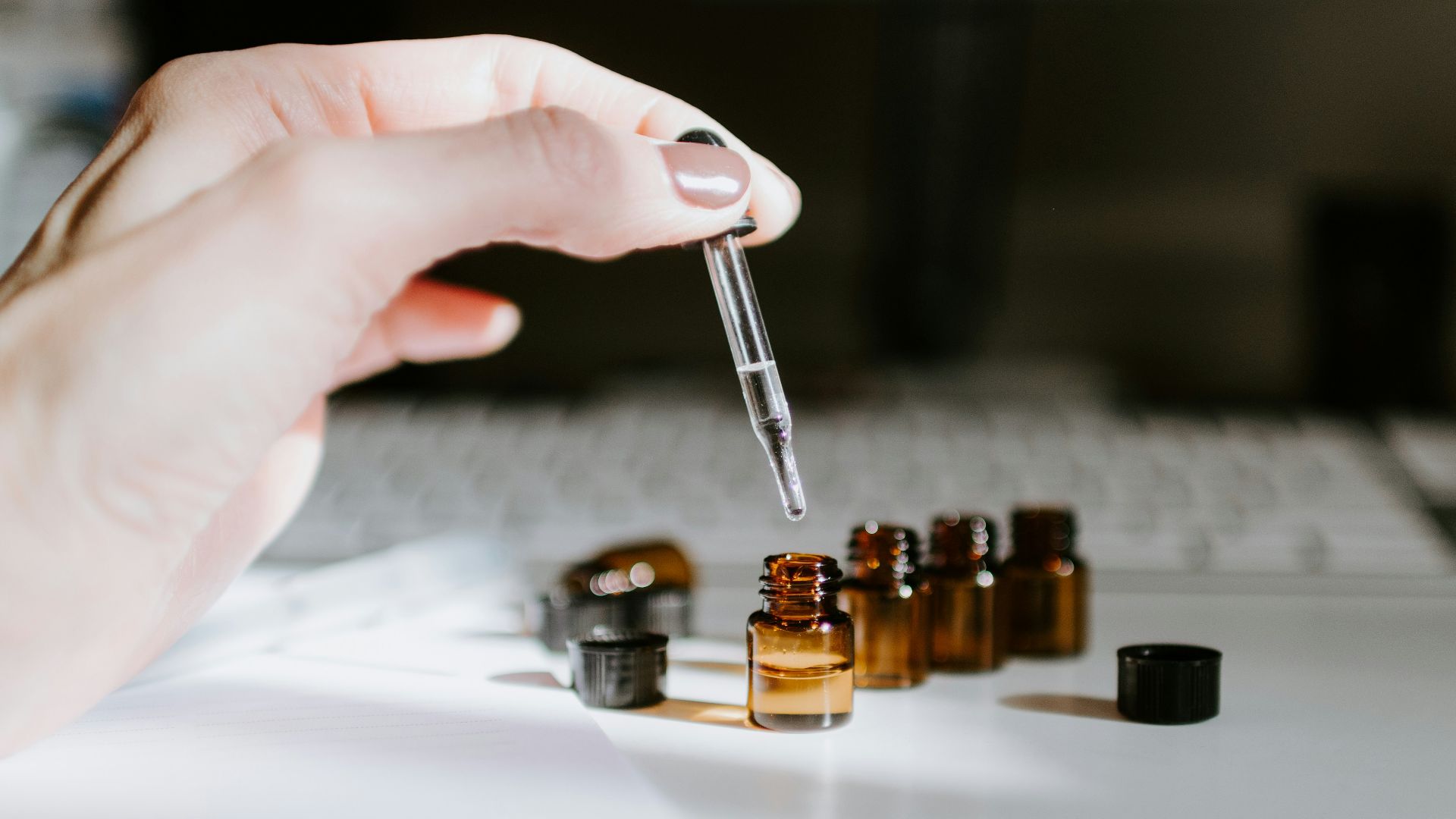 brown bottle on table
