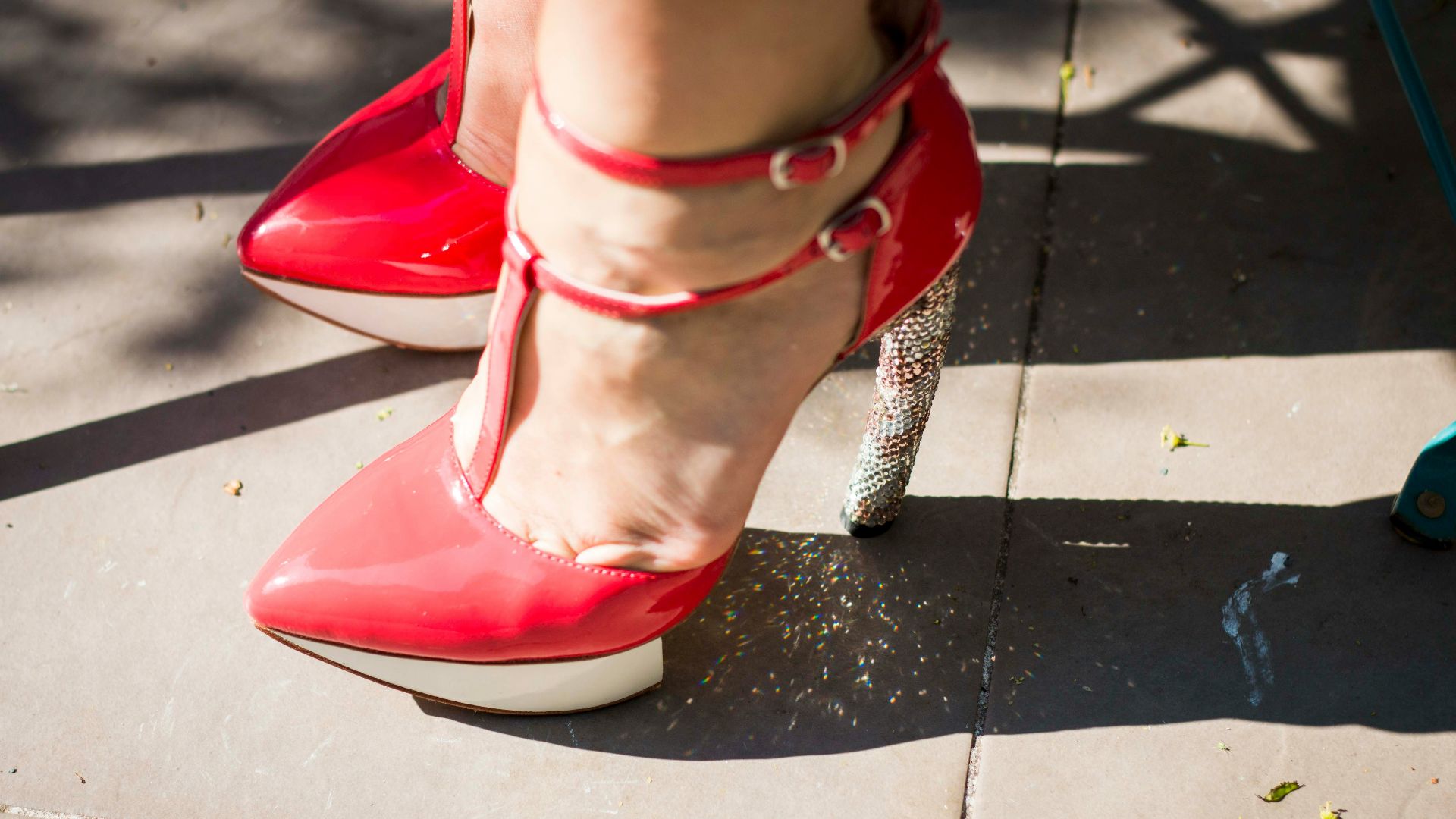 woman standing on tiled floor
