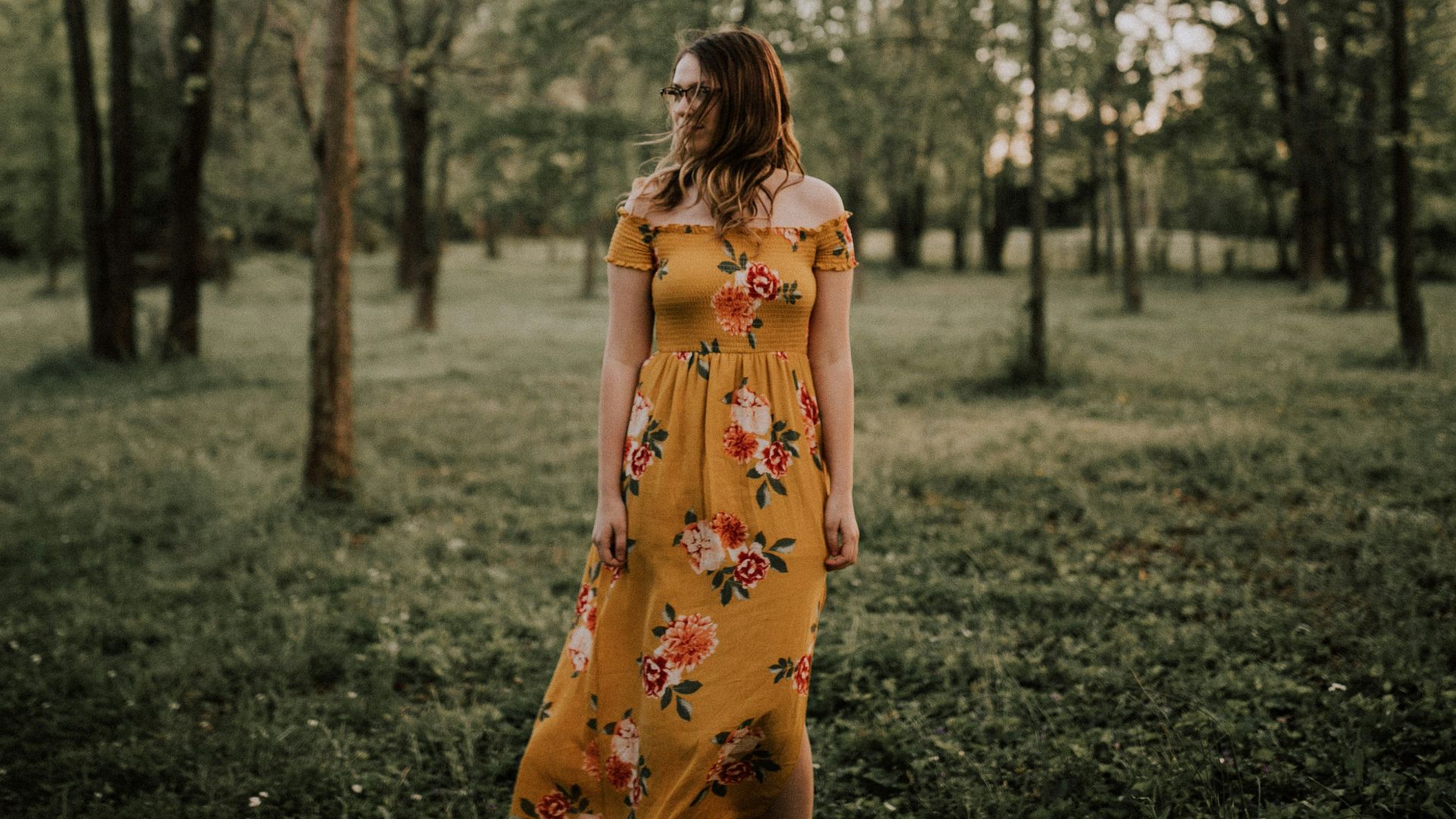woman walking in forest