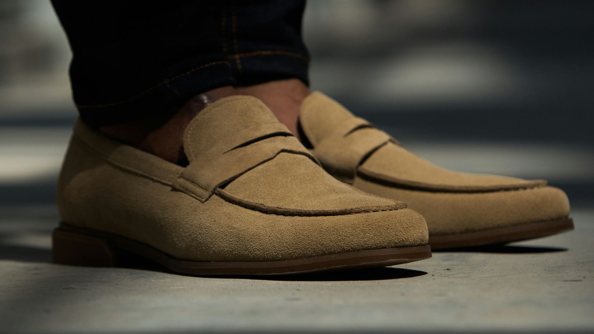 man in brown loafers