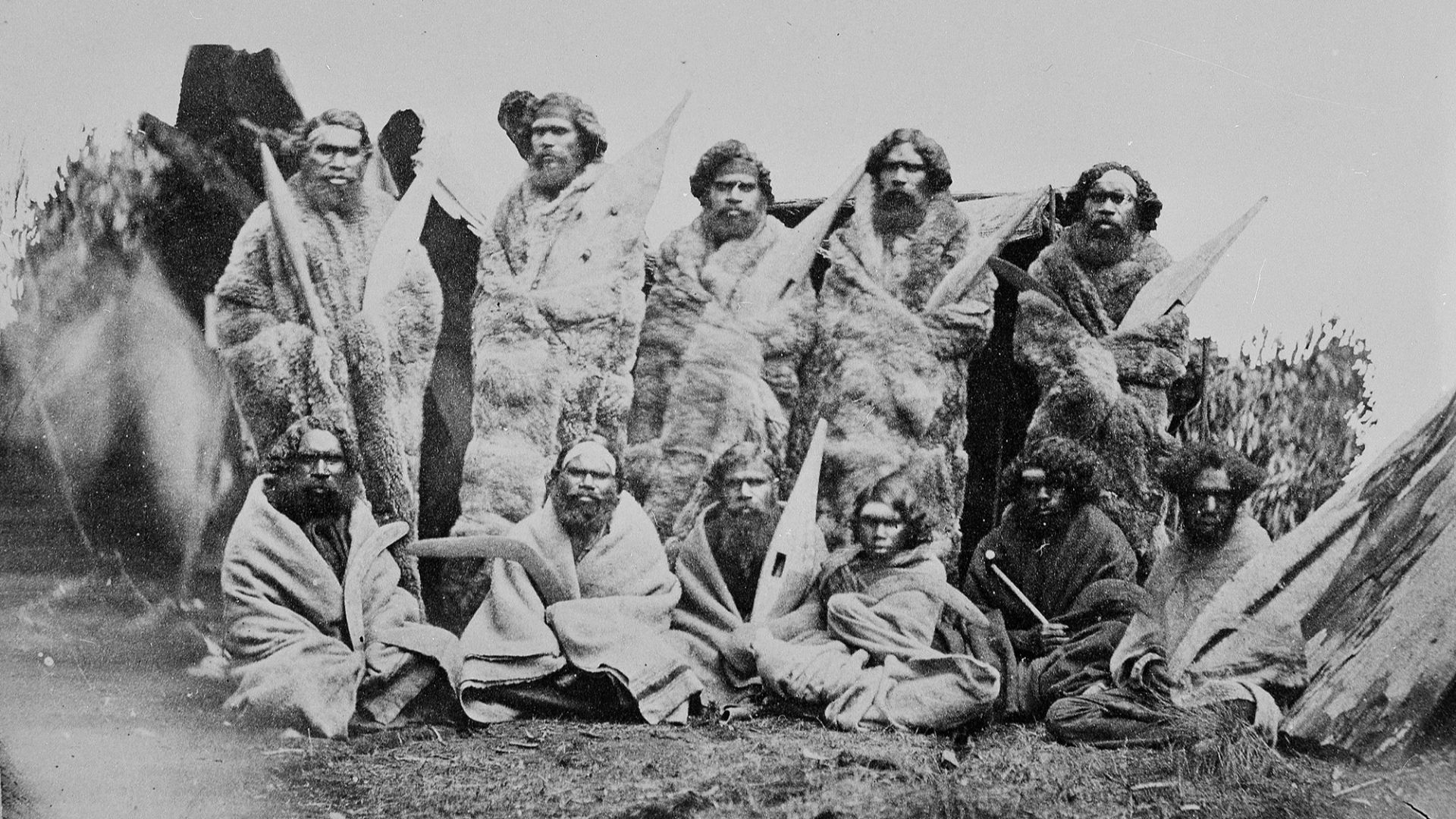 File:A group of Aboriginal men in possum skin cloaks and blankets in 1858 at Penshurst in Victoria.jpg