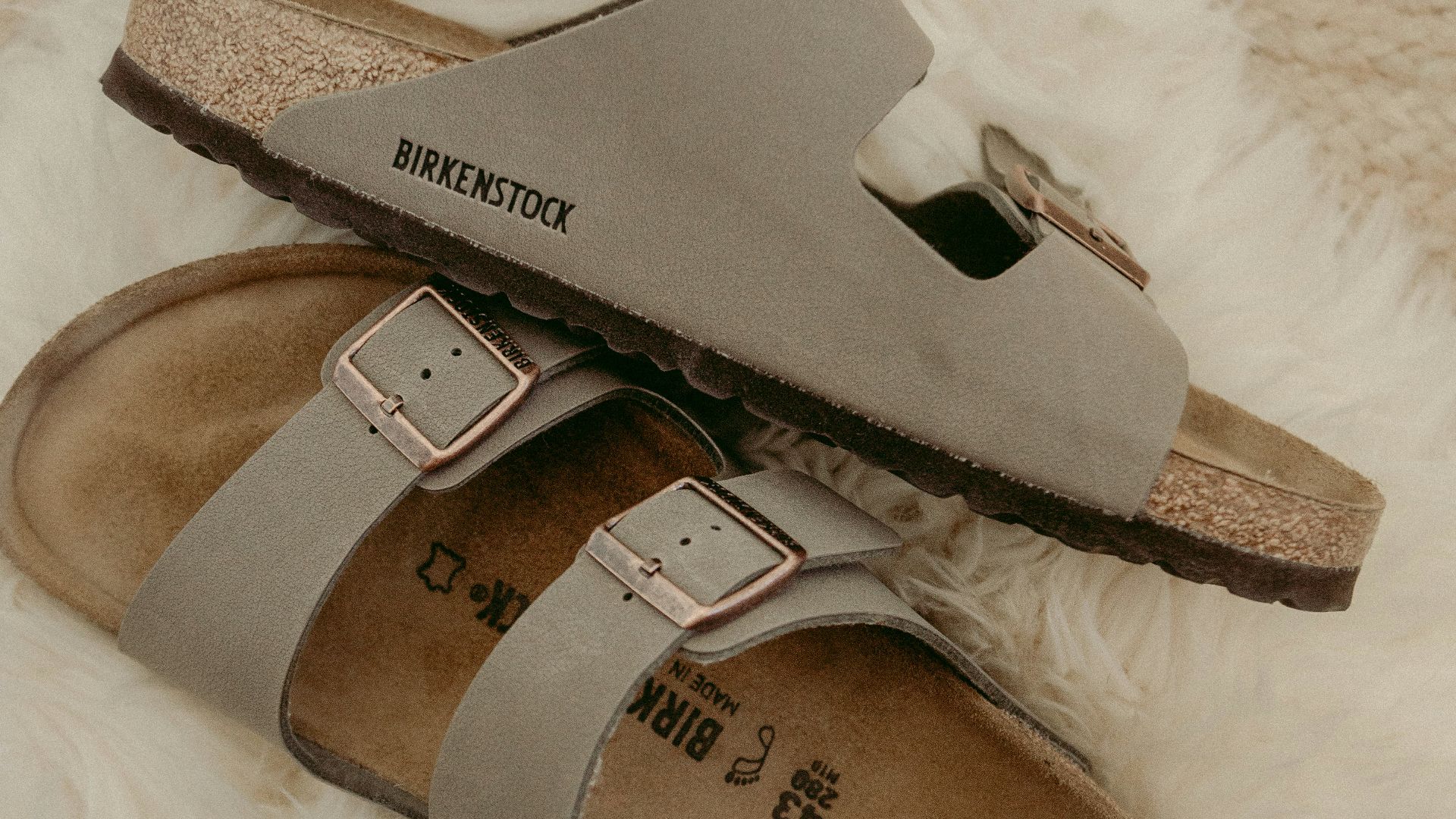 brown and gray slide sandals