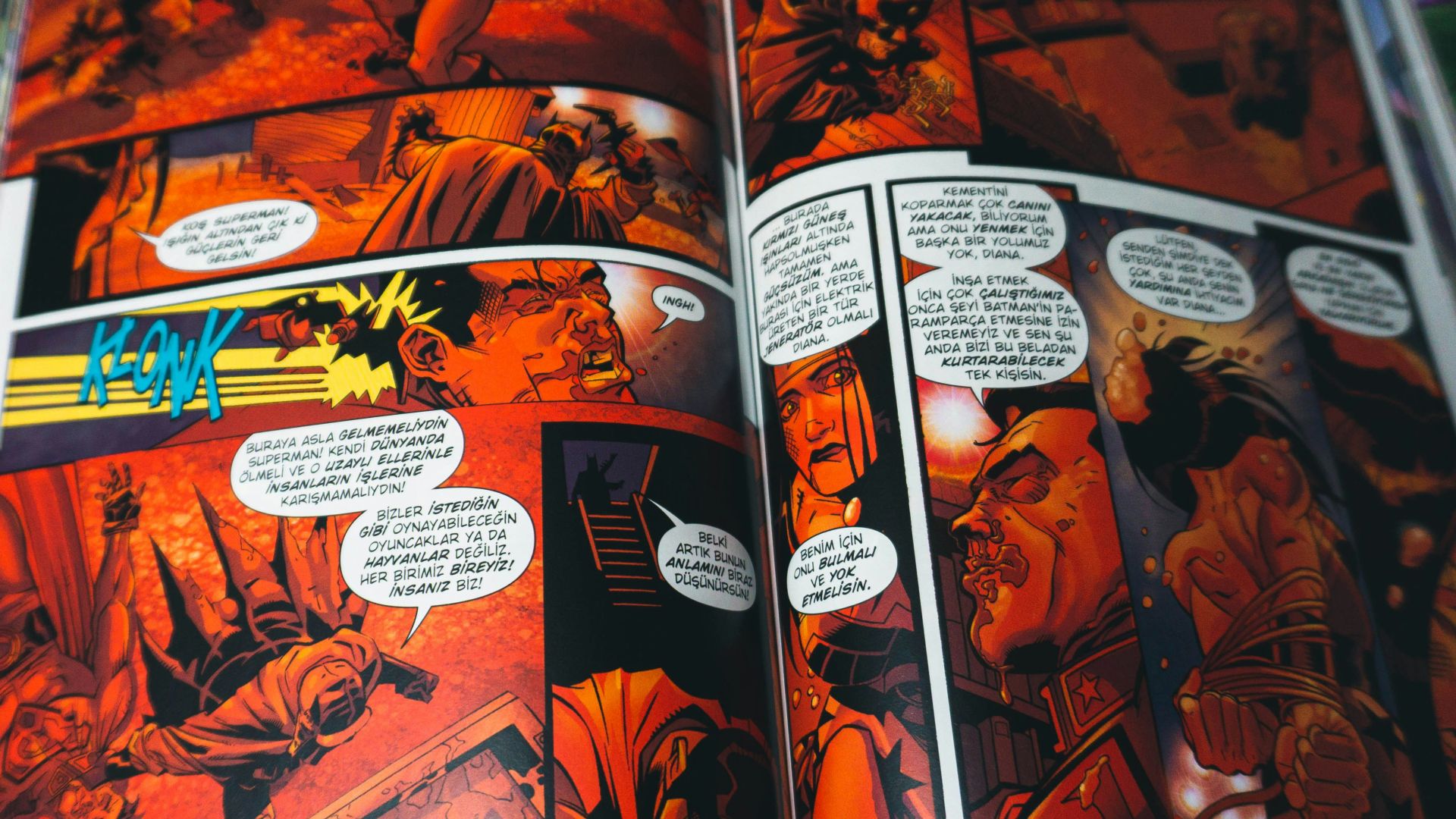 a comic book opened to a page of comics