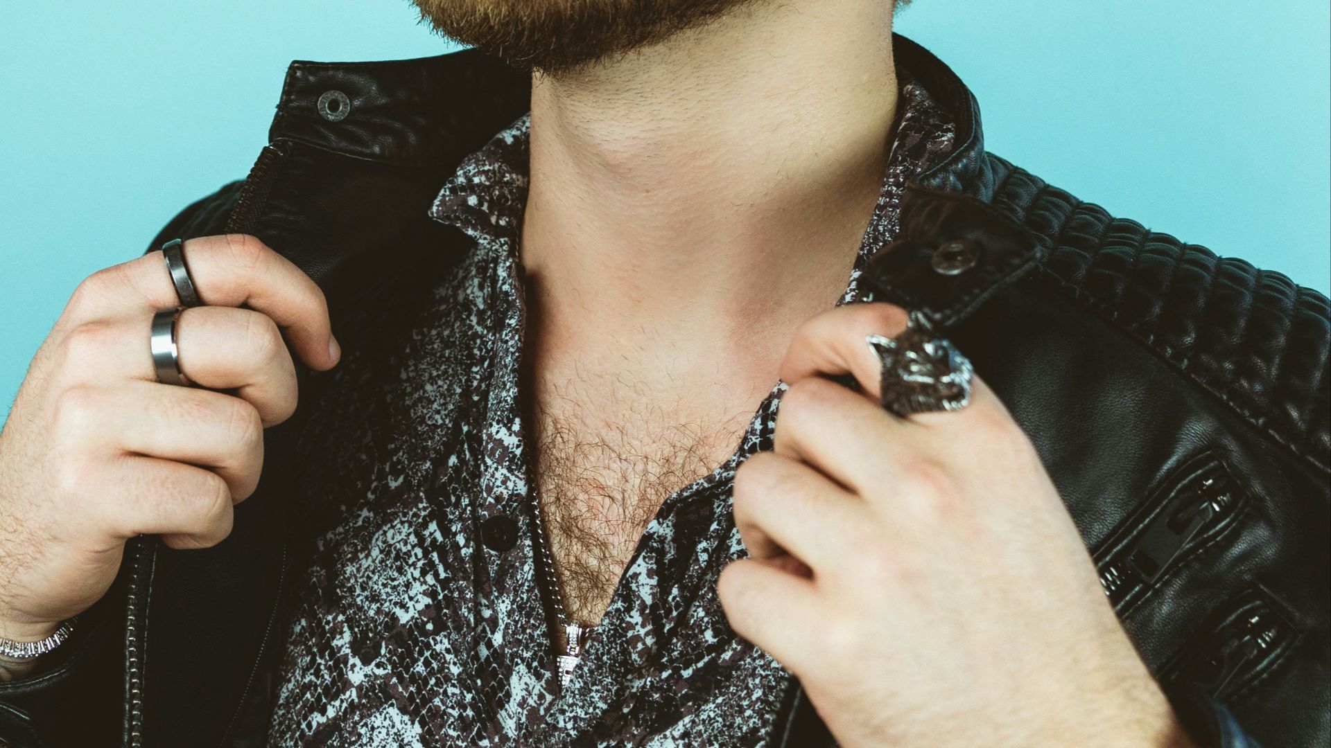 man in black leather jacket