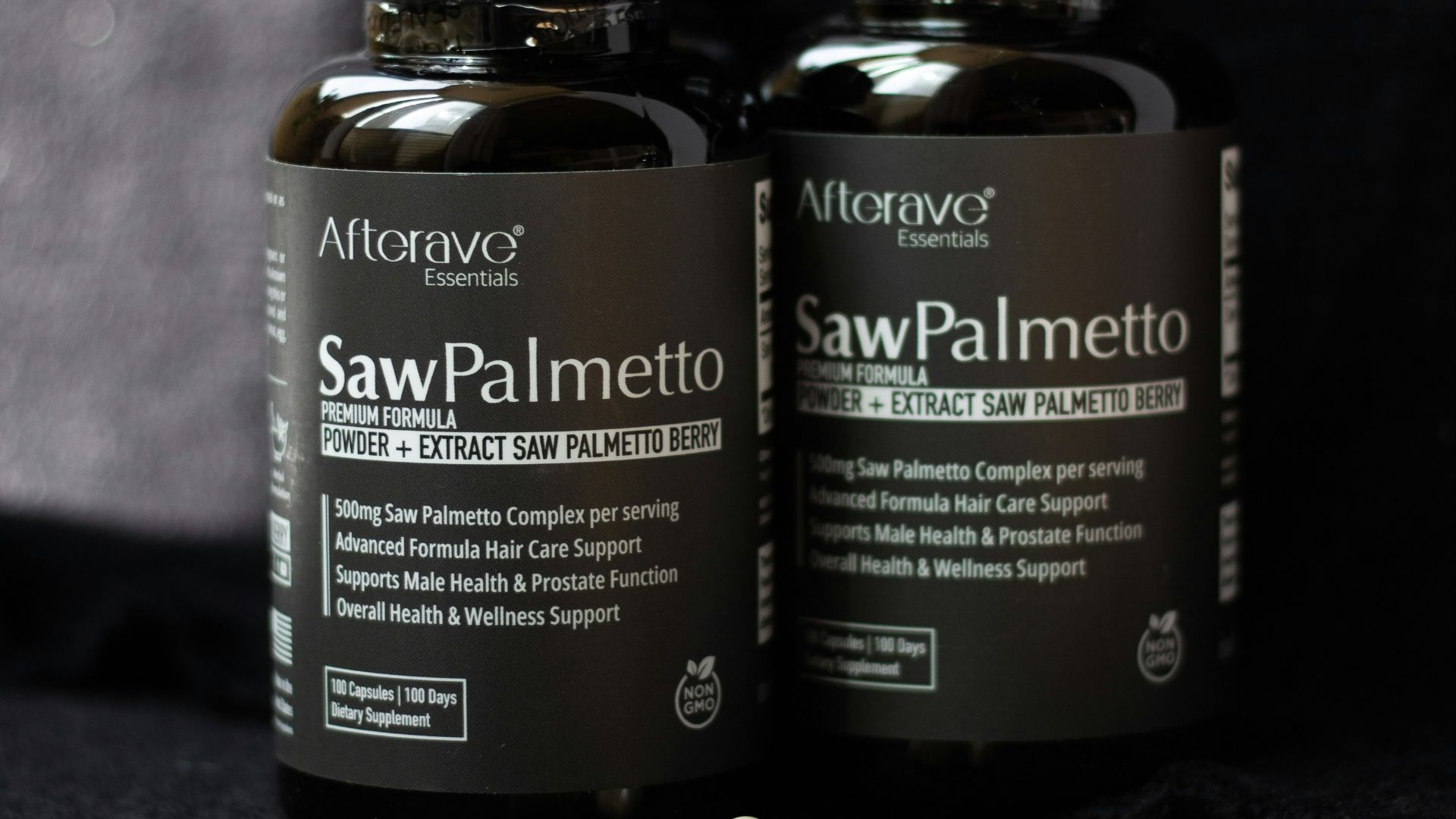 Two bottles of saw palmetto sitting on a table