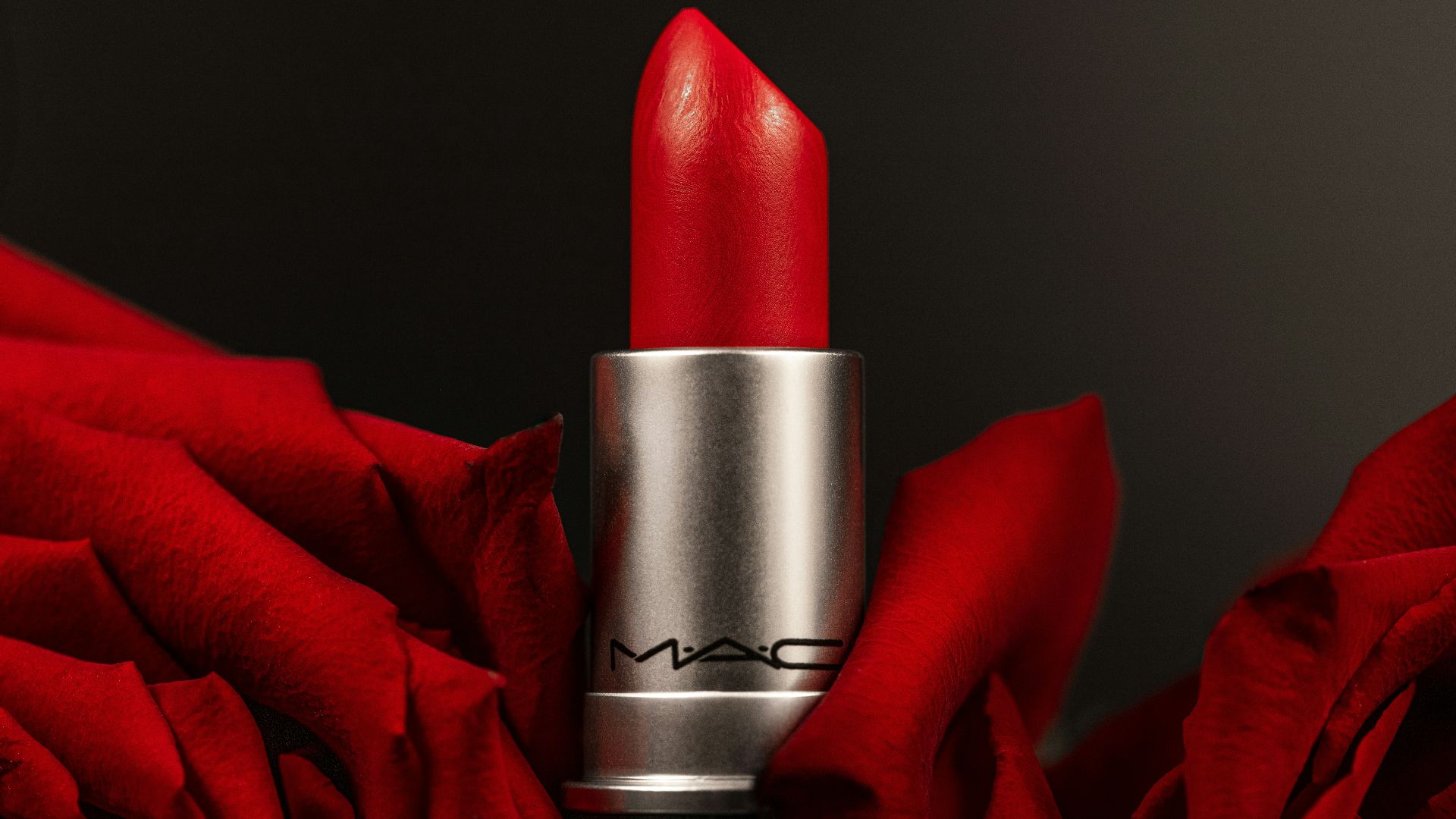 a close up of a lipstick on a red rose