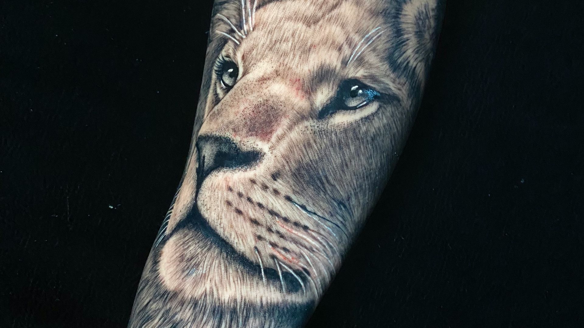 a man with a lion tattoo on his arm