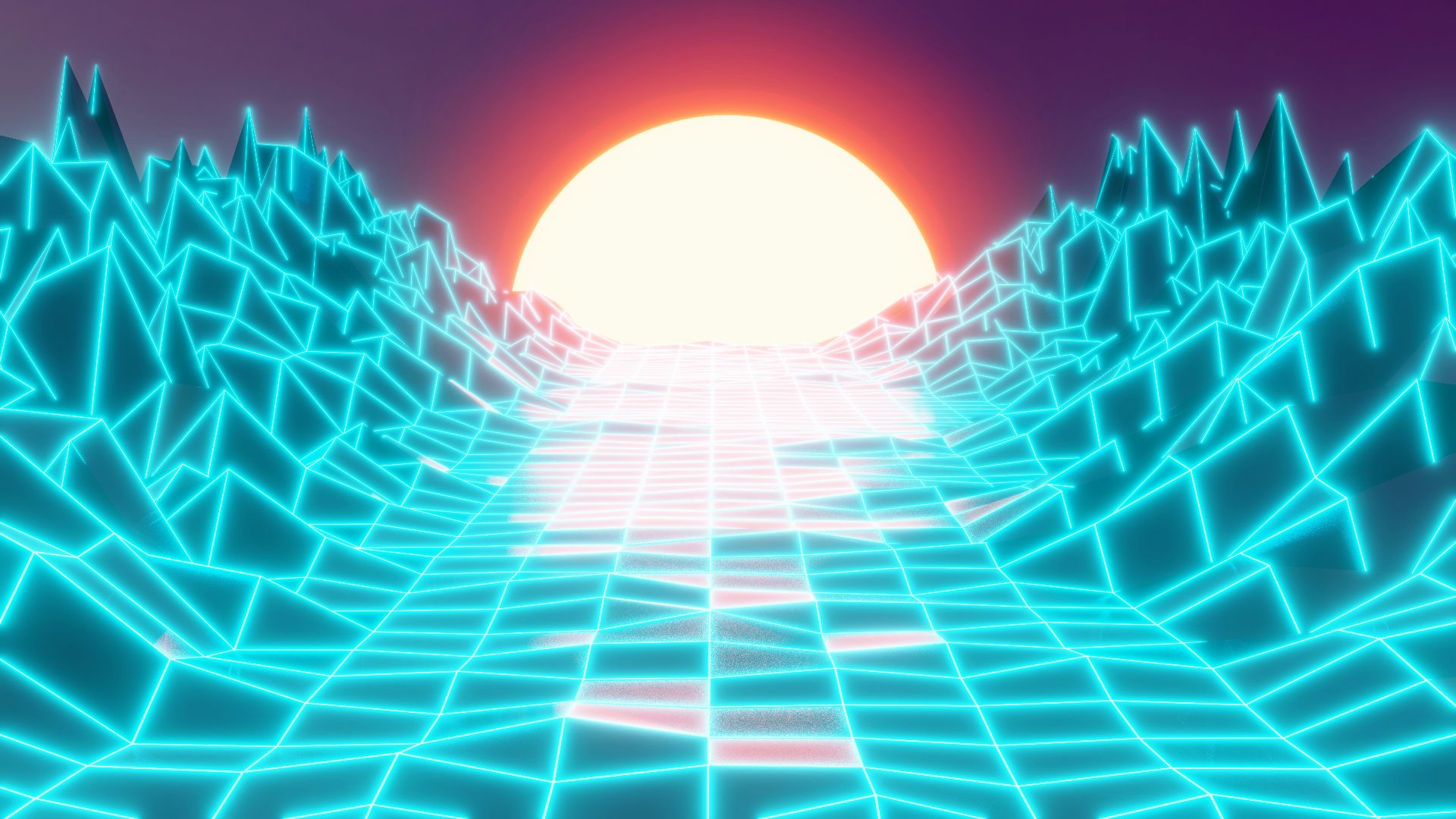 a computer generated image of a sun setting in the distance