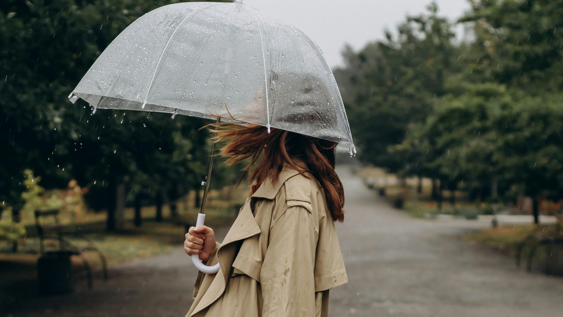woman in brown coat holding umbrella walking on street during daytime