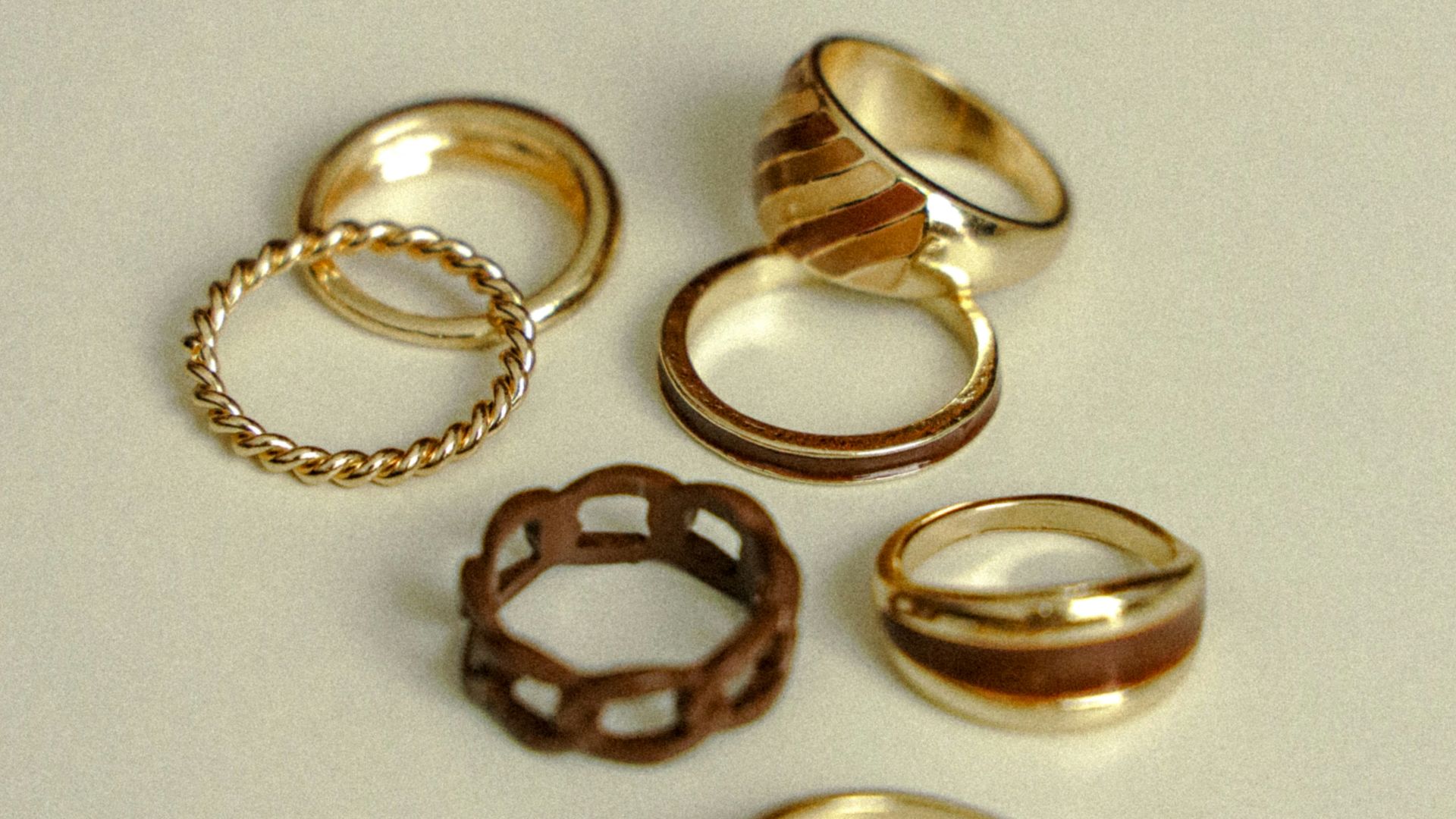 a bunch of rings sitting on top of a table
