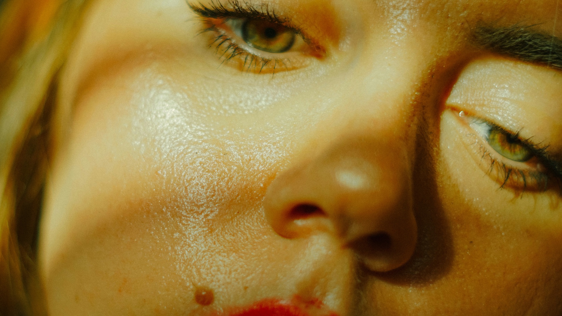 selective focus of woman in red lipstick