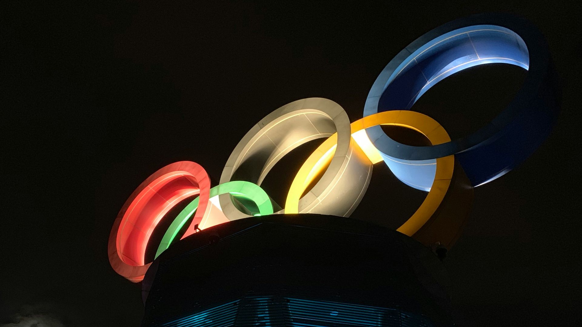 colorful Olympics logo statue