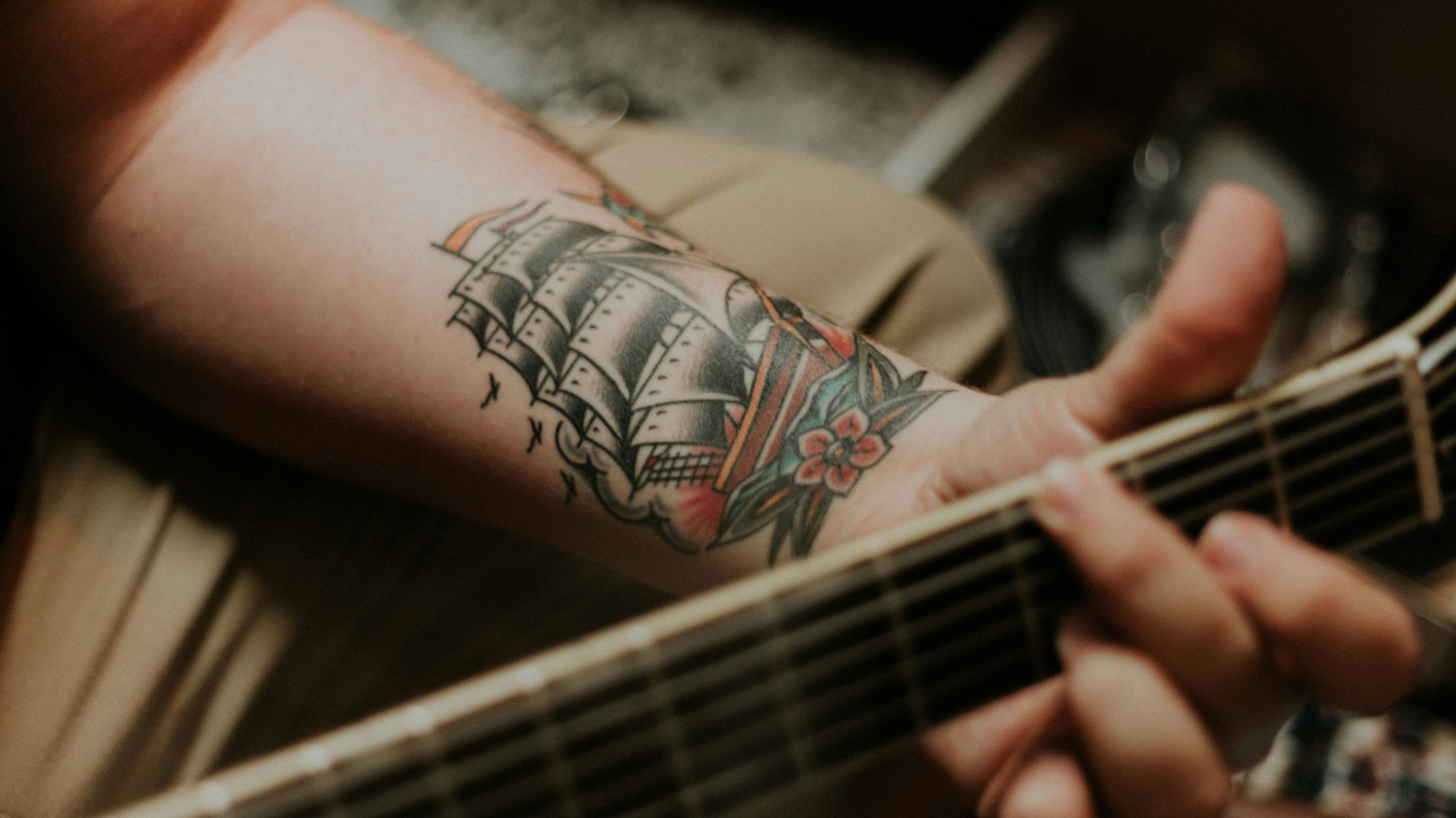 sailing ship arm tattoo